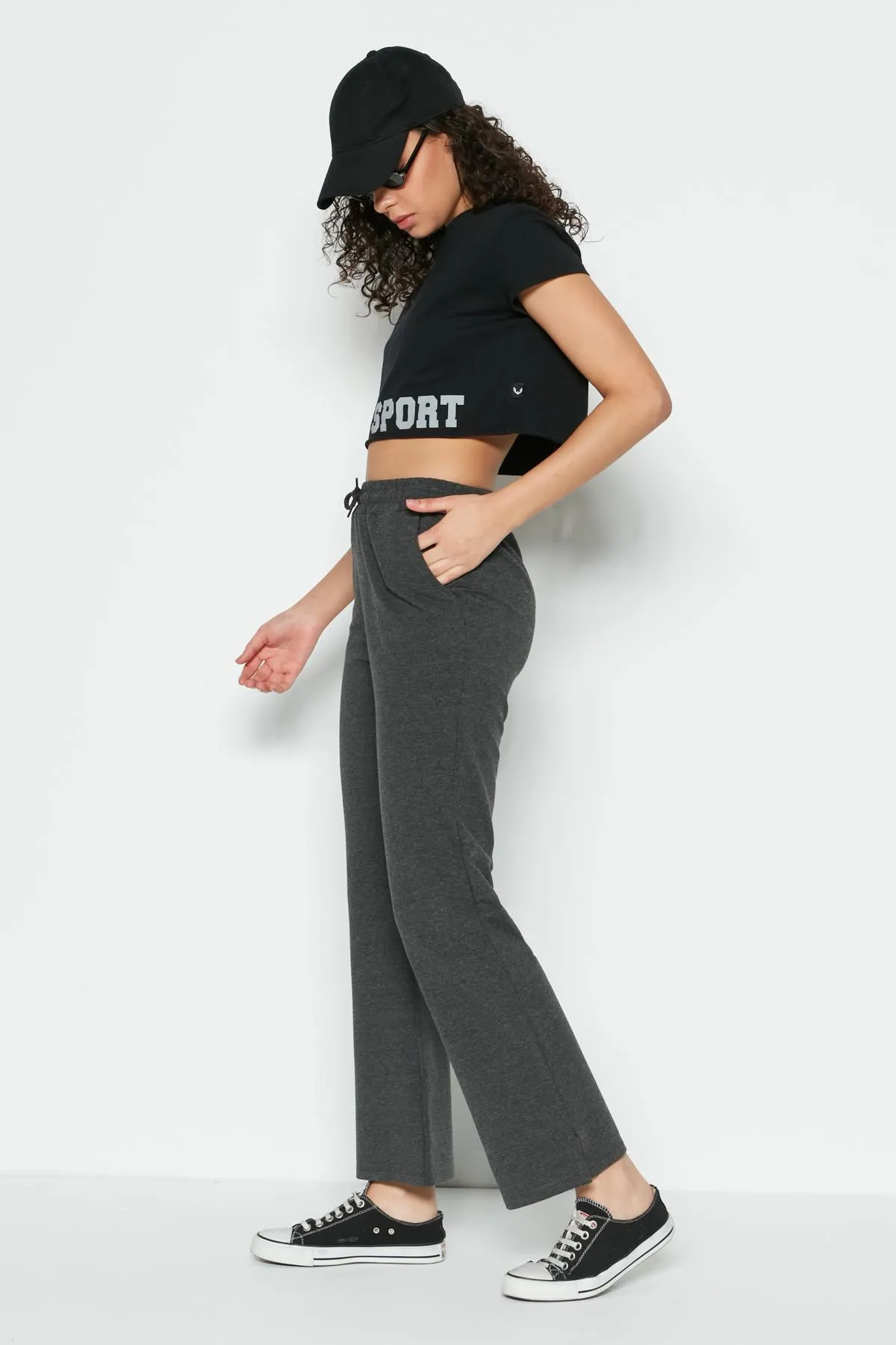 C&City  Jogginghose mit Schlitz und ausgestelltem Bein 741 Anthrazit