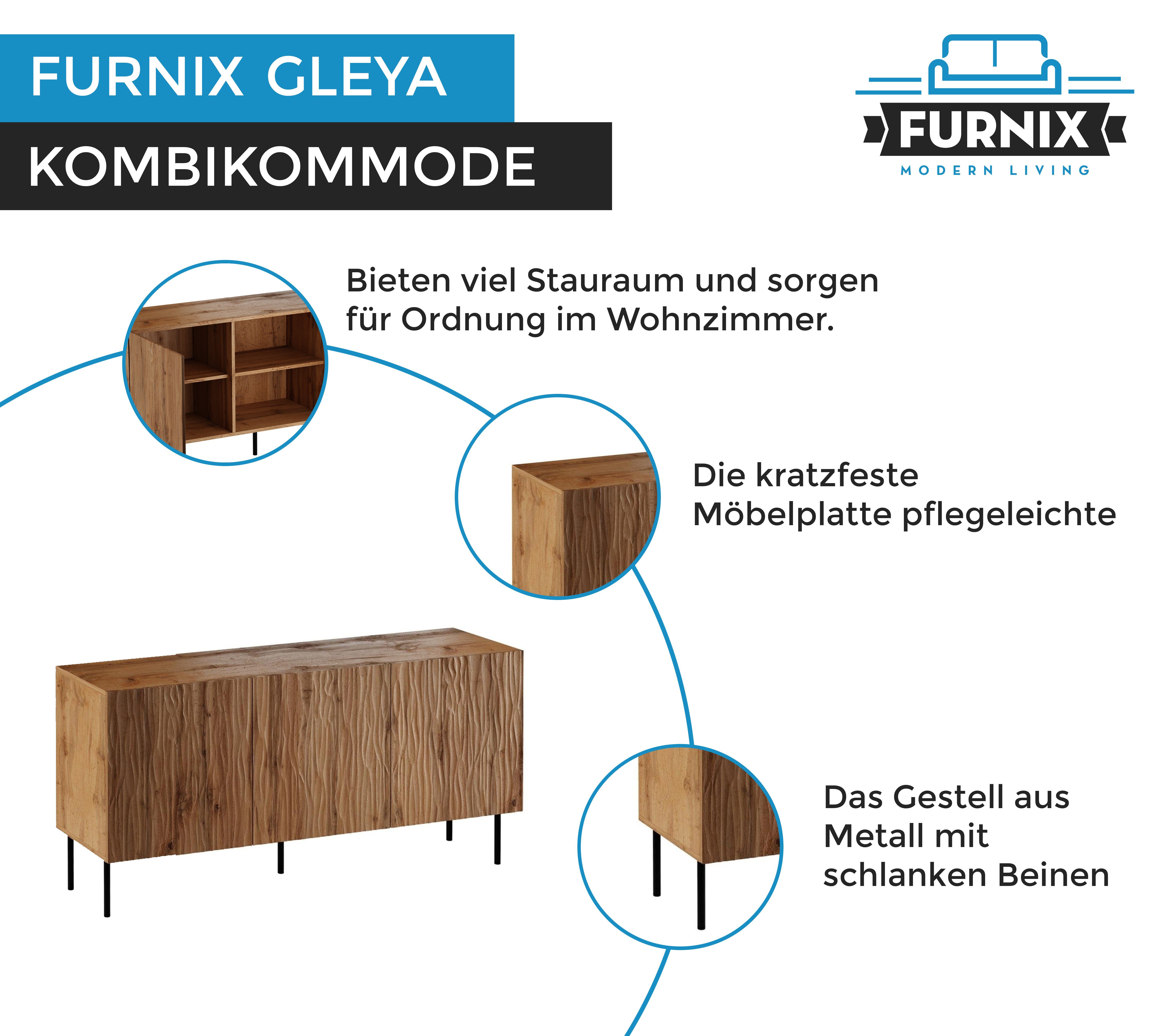 Furnix Kombikommode GLEYA Sideboard multifunktioneller Highboard mit gefrästen Fronten, B152 oder 190 x H74,5 x T42 cm