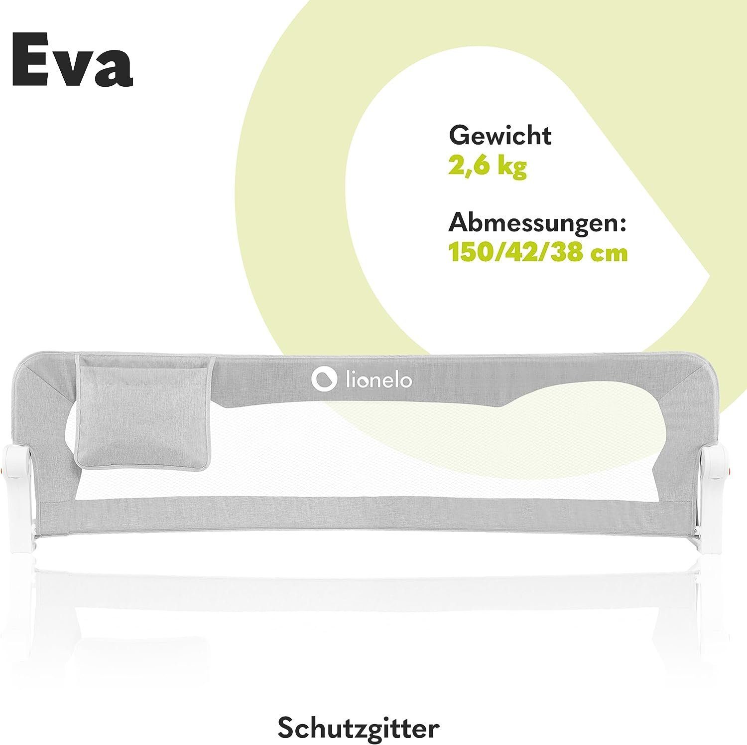 lionelo Bettschutzgitter Eva (TOP, Zwei Sicherheitsgurte, Neigungsverstellung, einfache Montage), Einfache Montage, Zusammenklappbar um 180 Grad, Robuste Konstruktion