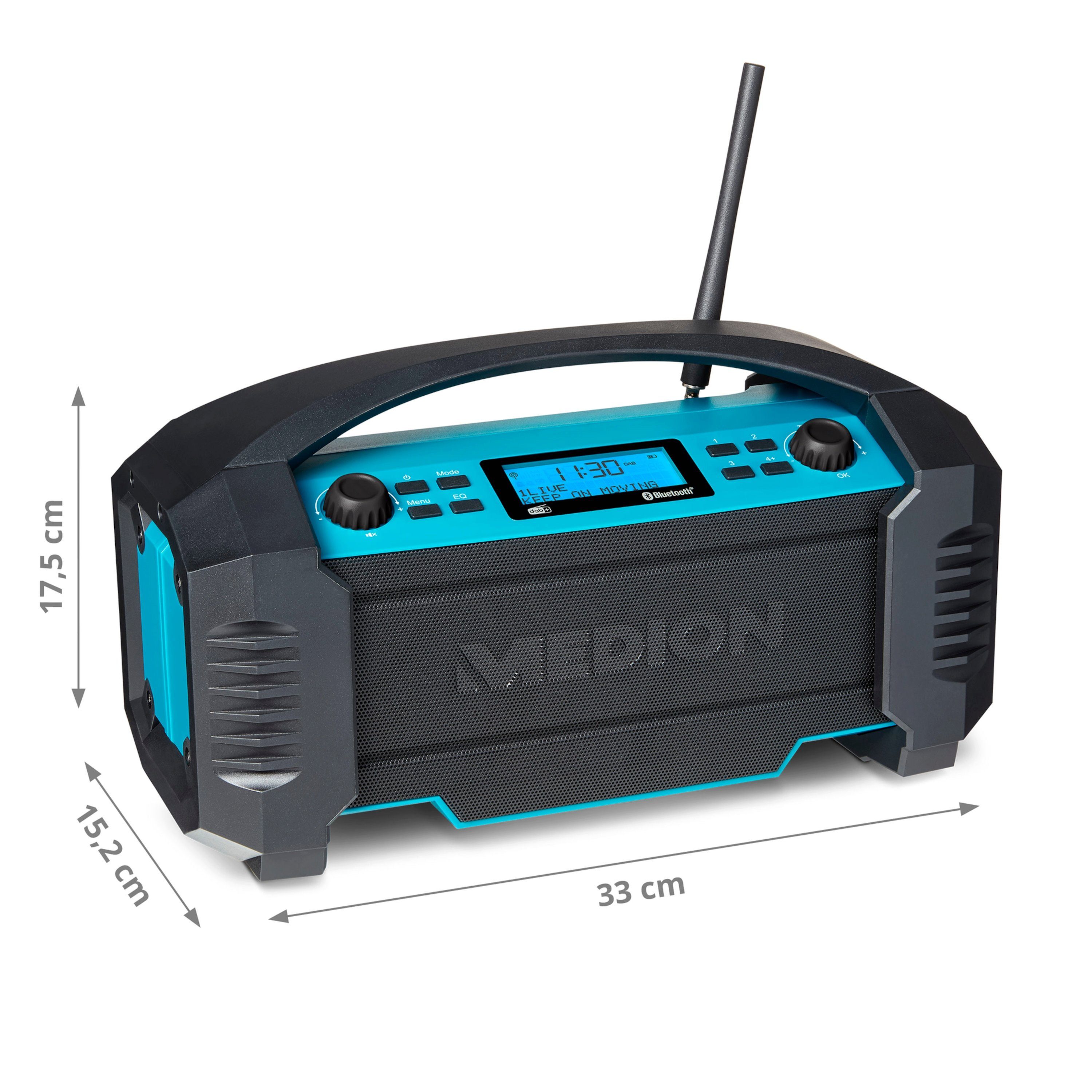 Medion® E66050 DAB+/PLL Bluetooth 5.0 Li-Ion Akku 15W RMS blau Baustellenradio (AM/FM, DAB+, MW/UKW, 15 W, MD43320)