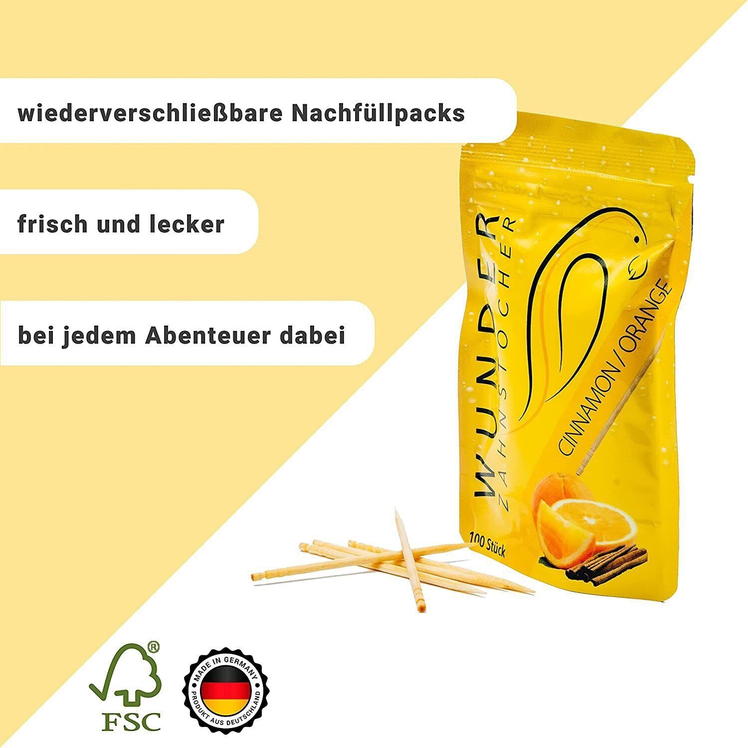 Wunder Zahnstocher Mundpflegecenter Wunder Zahnstocher mit Geschmack - Refill Pack - Zimt/Orange