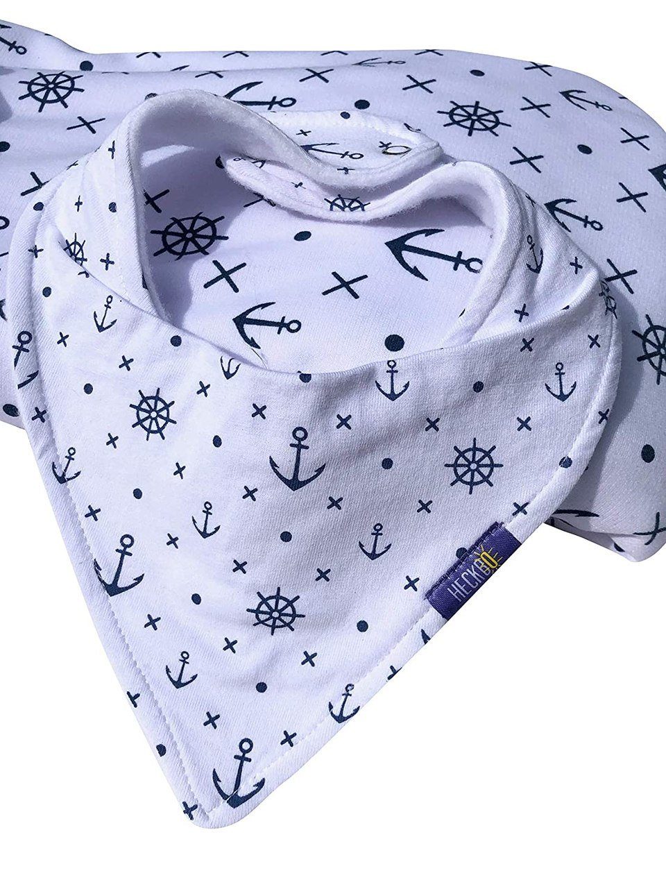 HECKBO Tragetuch Baby-Tragetuch Weiß mit blauen Ankern, inkl. Lätzchen und Tasche