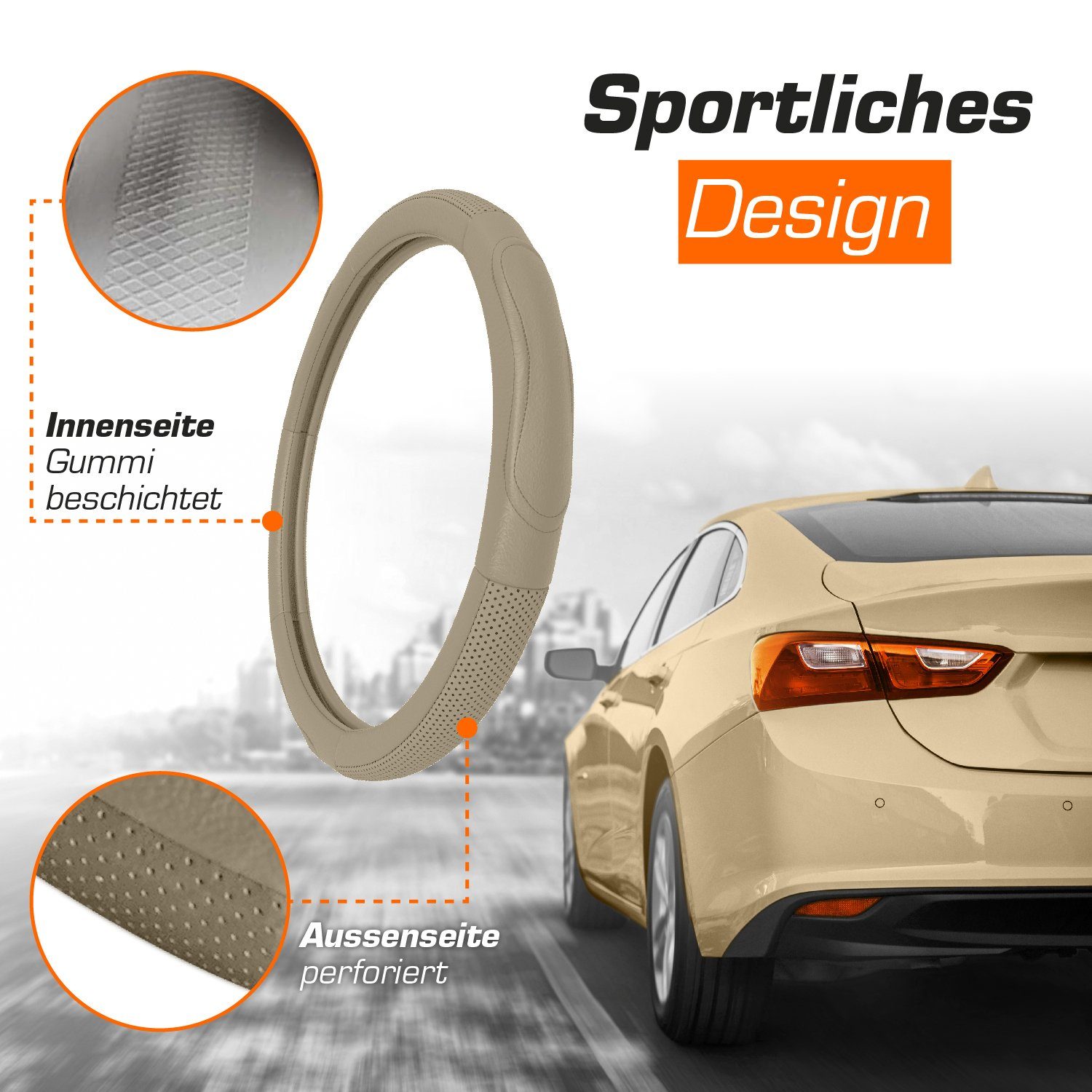 Upgrade4cars Lenkradbezug Kunstleder, Ø 37,00 - 39,00 cm, Stilvolles Design mit Perforierten Details für mehr Grip