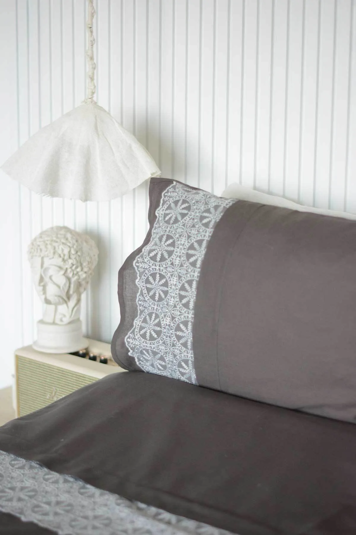 Elart  Bettbezug-Set für Doppelbett, 100 % natürliche Baumwollspitze, 3-teilig, Elsa, Anthrazit