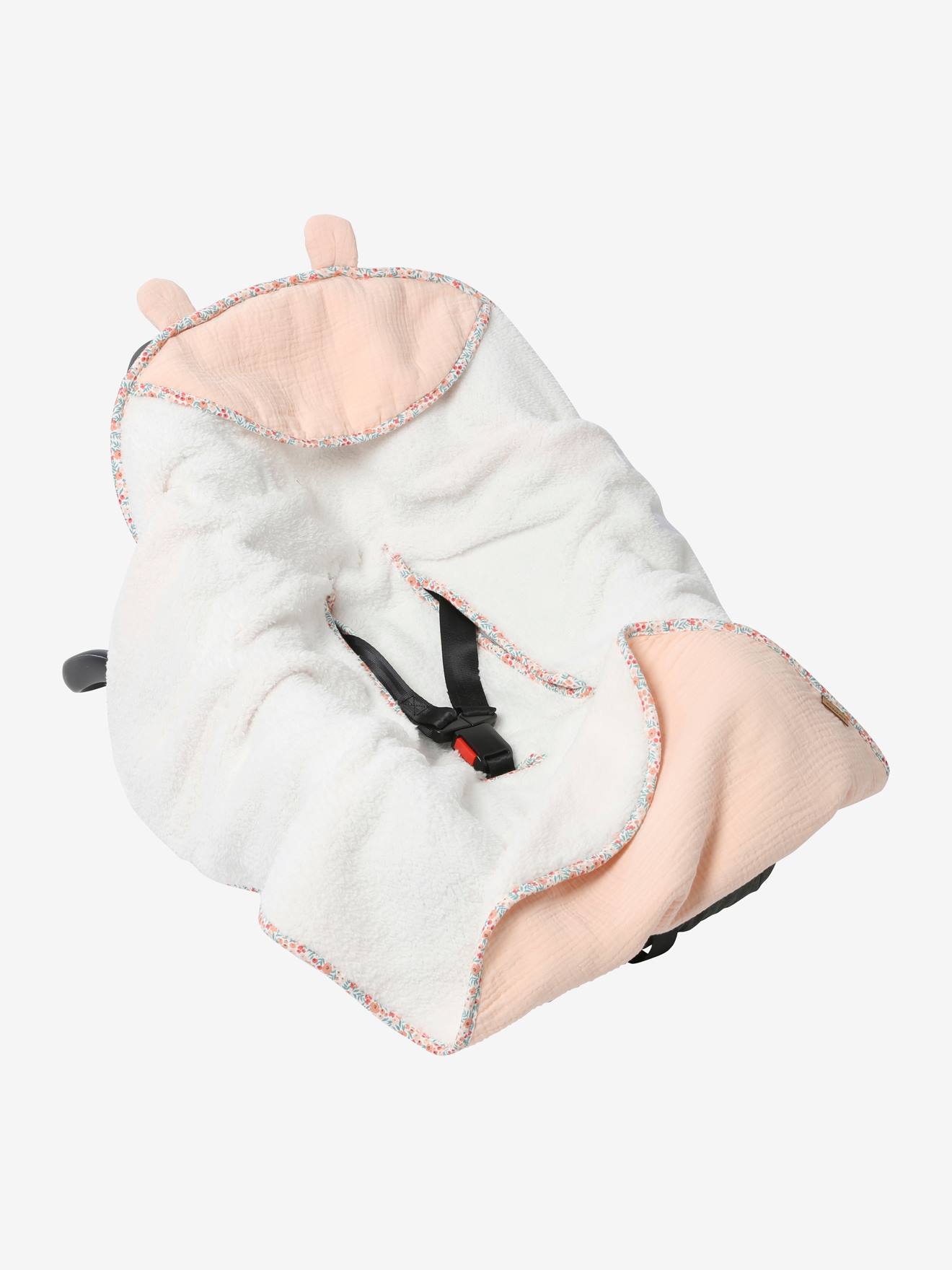 Vertbaudet Einschlagdecke für Babyschale, Musselin Oeko-Tex, personalisierbar - rosa blumenwiese