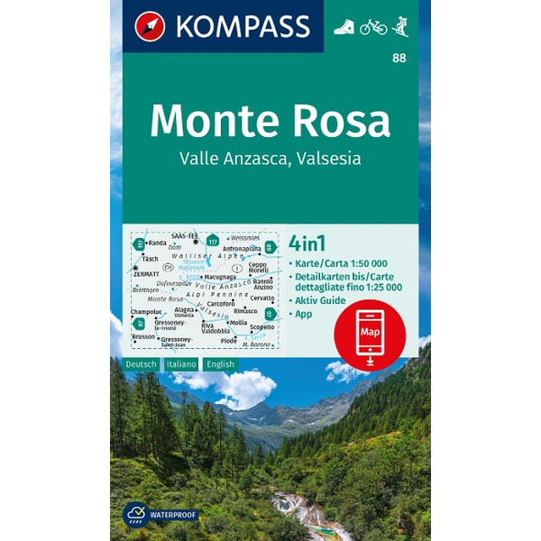 KOMPASS WANDERKARTE 88 MONTE ROSA, VALLE ANZASCA, VALSESIA