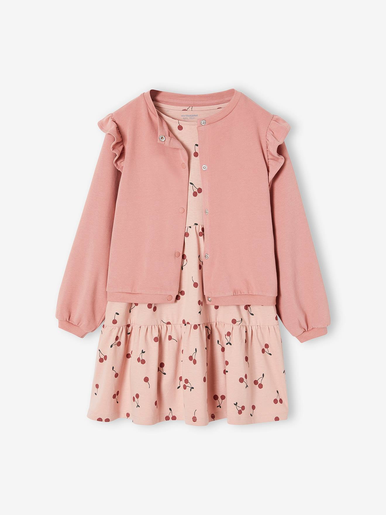 Vertbaudet Mädchen Set: Shirtkleid & Cardigan - pudrig rosa