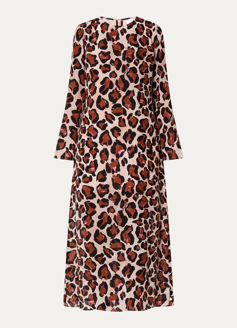 Vestido túnica largo Aurora de Fabienne Chapot, con estampado de leopardo y abertura lateral.