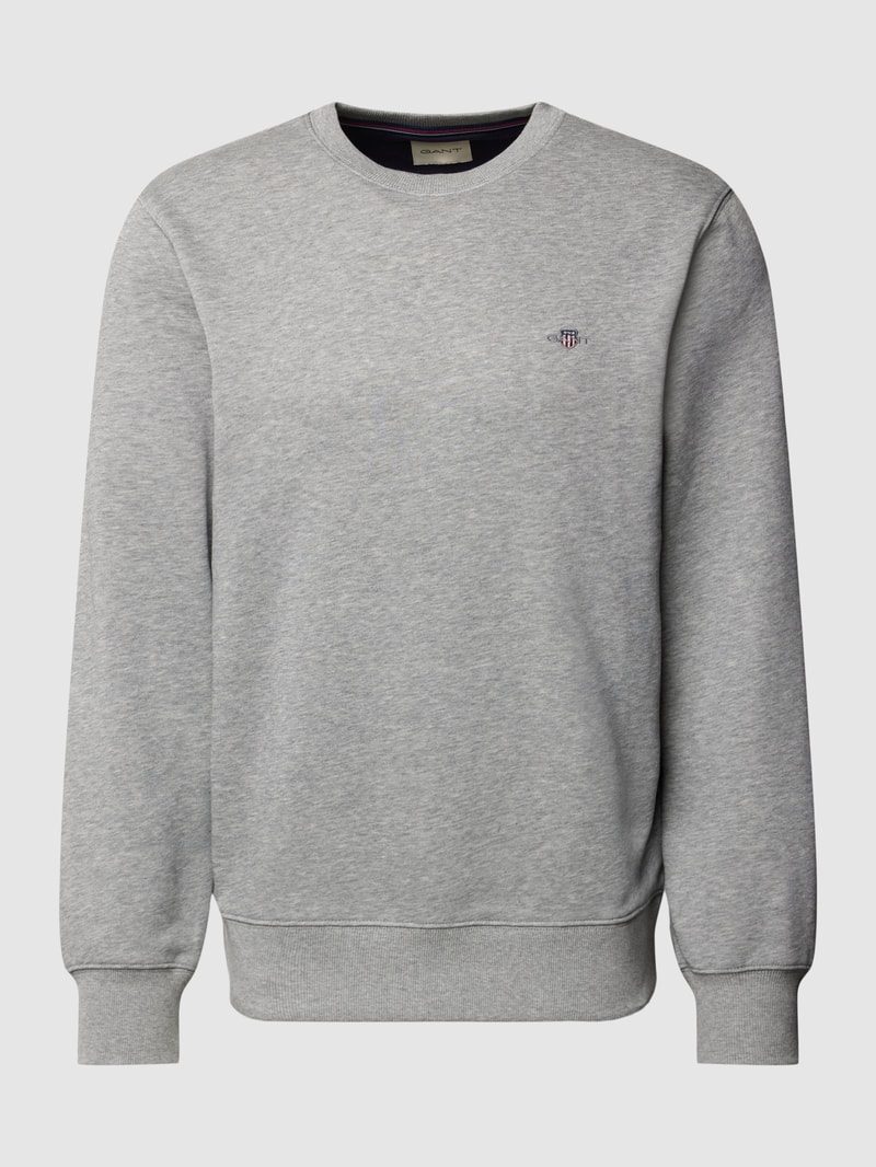 Regular Fit Sweatshirt mit Label-Stitching Modell 'SHIELD' in silber meliert