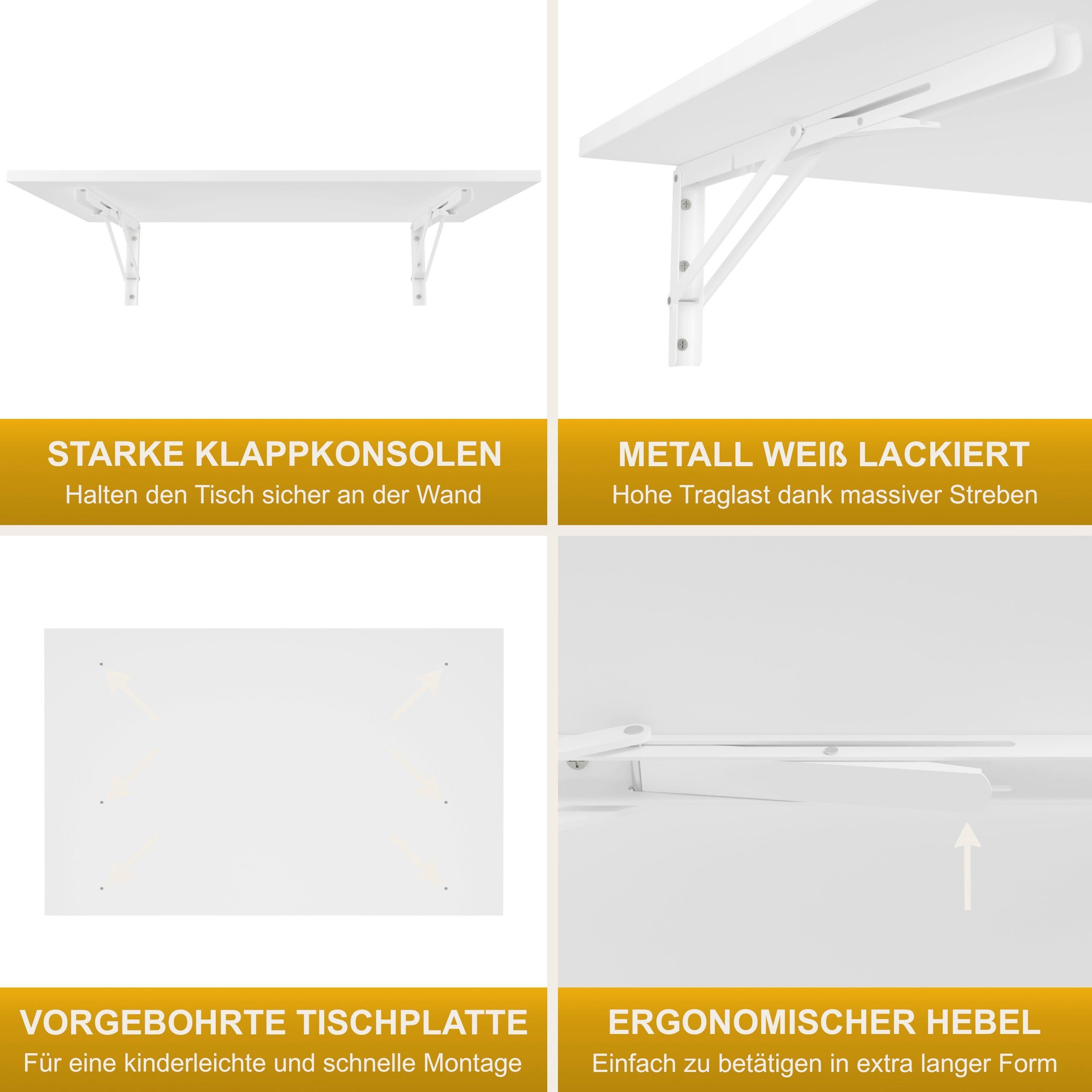 KDR Produktgestaltung Klapptisch 80x50 Wandklapptisch Esstisch Küchentisch Schreibtisch Wand Tisch, Weiß