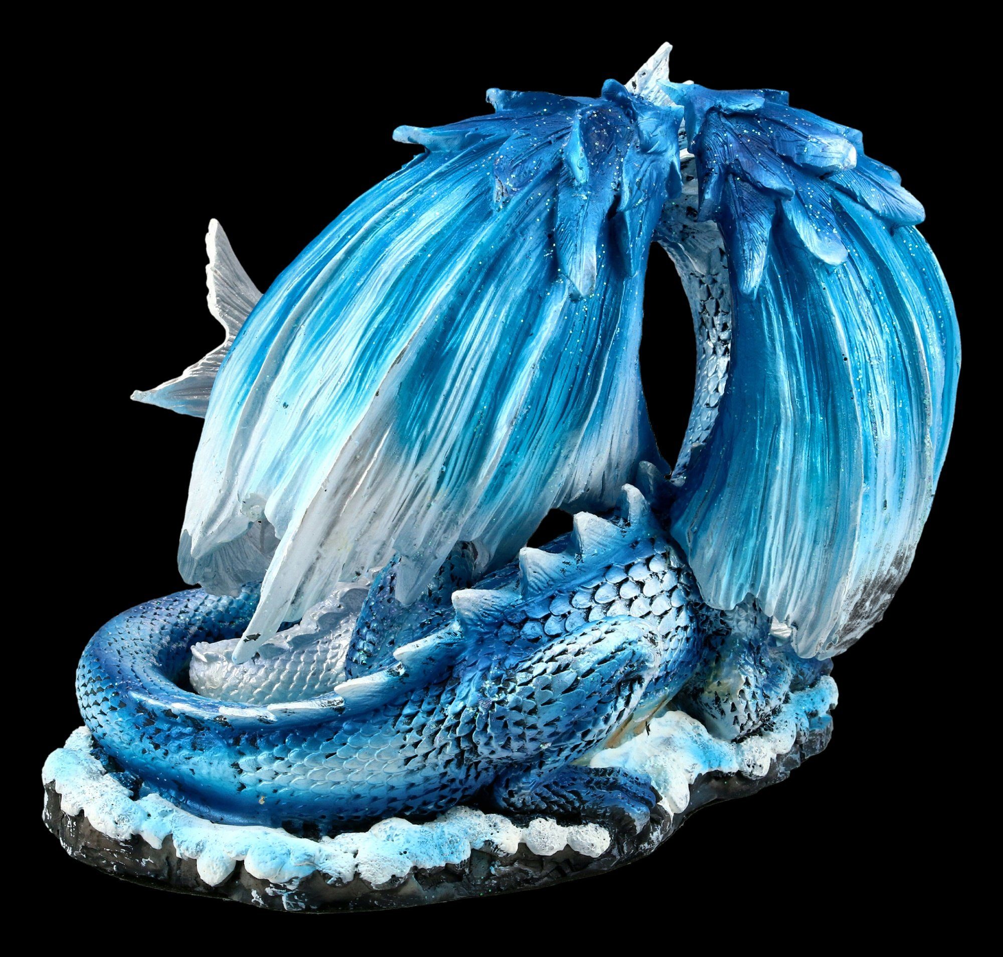 Figuren Shop GmbH Fantasy-Figur Drachen Figur - Mutter mit Jungem weiß-blau - Fantasy Deko