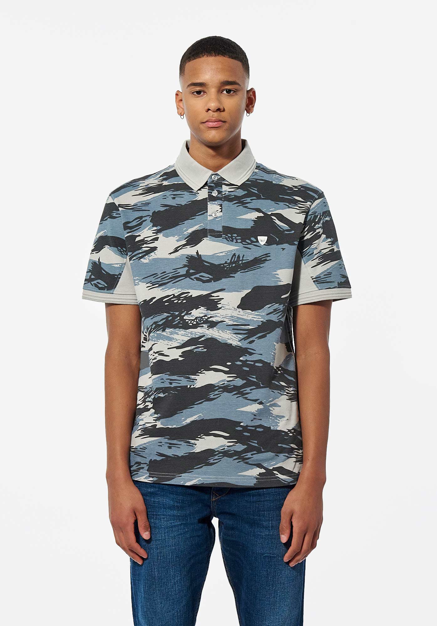 MAYER  Polo camouflage bleu Homme en 100% coton