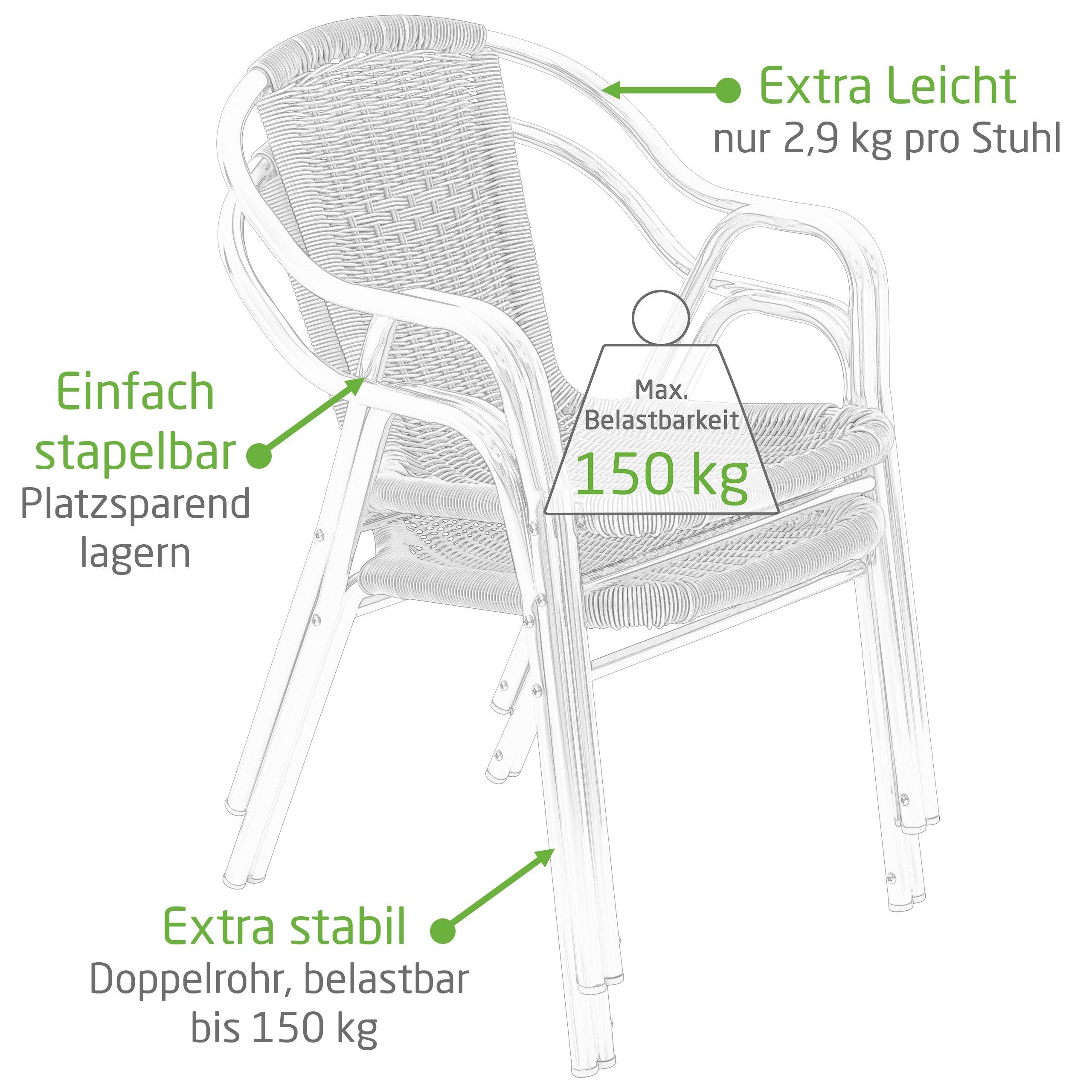 Raburg Bistrostuhl VITA in NATUR-BEIGE, Polyrattan, Alu in SILBER, verschiedene Sets (Set), hochwertiges Doppelrohr-Aluminium-Gestell, stapelbar, bis 150 kg