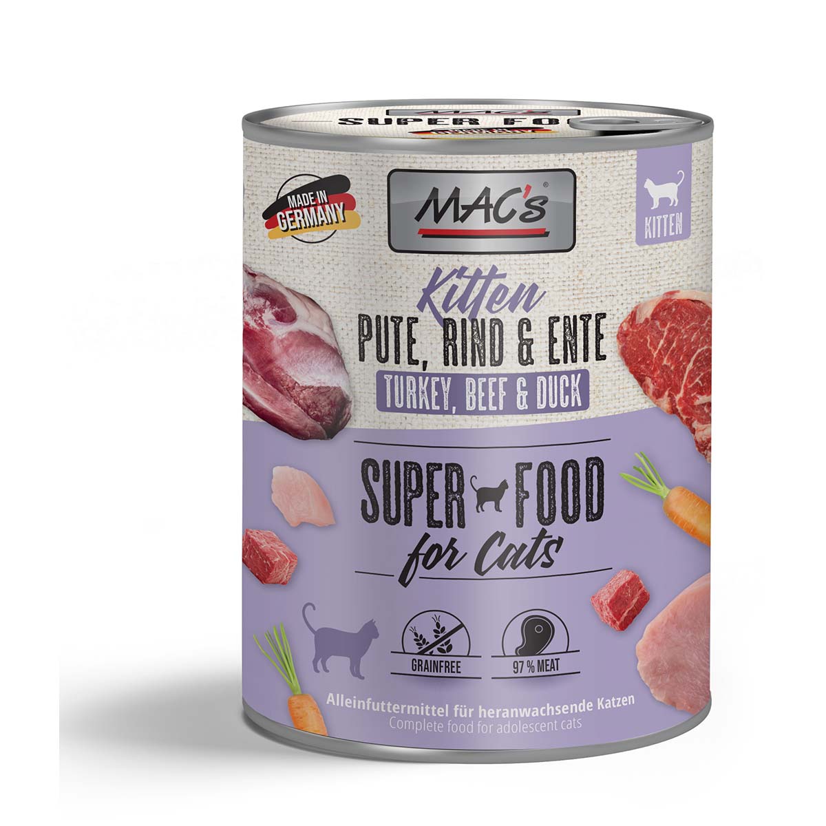 MAC's Cat Fleischmenü Kitten Pute, Rind und Ente bei ZooRoyal