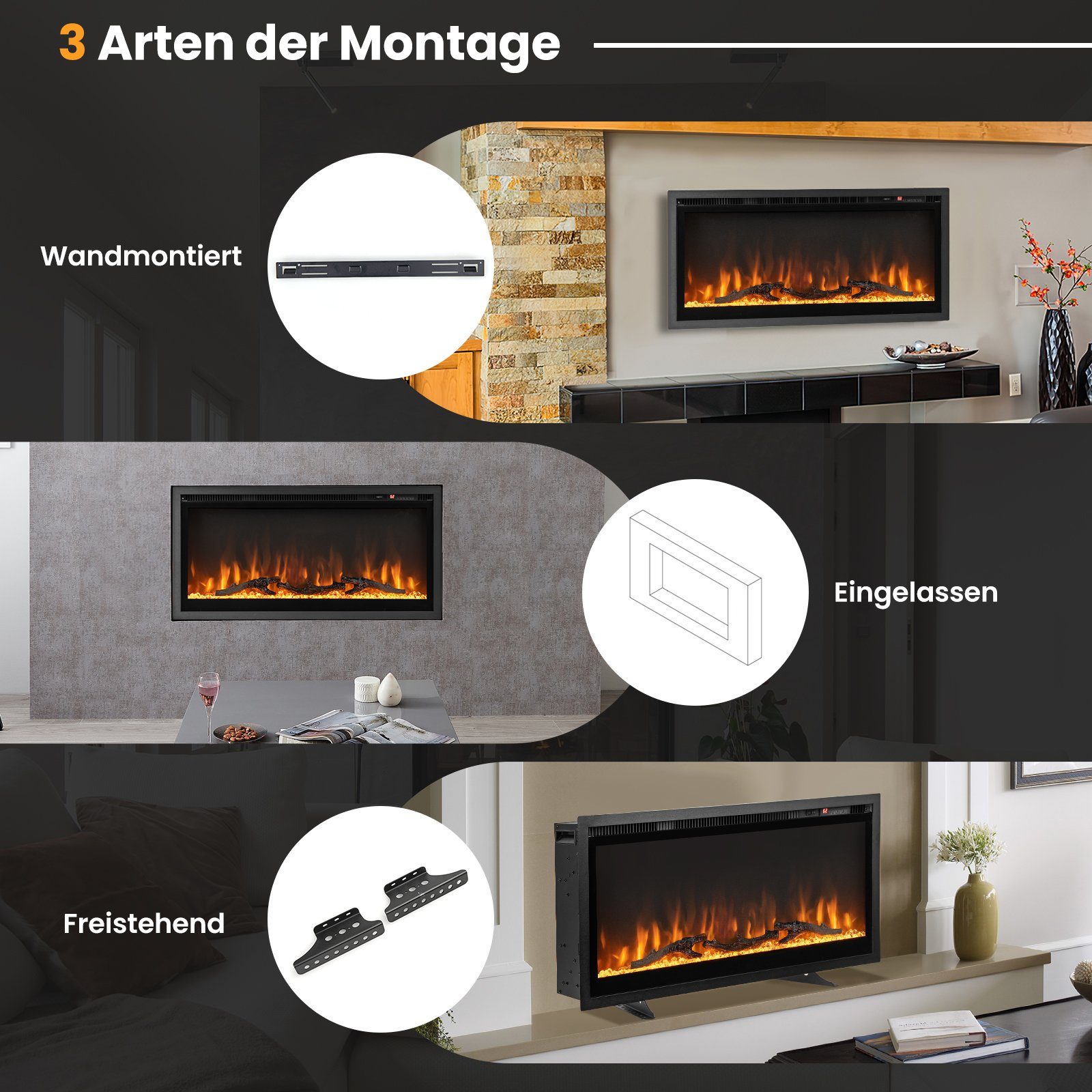 COSTWAY Elektrokamin, 750W/1500W, für 36