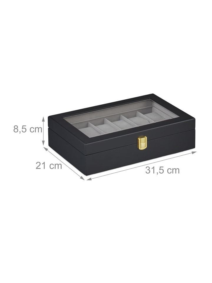 relaxdays Uhrenbox in Schwarz/ Grau - (B)31,5 x (H)8,5 x (T)21 cm günstig kaufen onesize