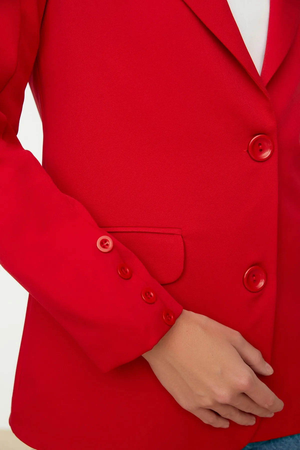 Trendyol Collection  Roter, normal gefütterter, gewebter Blazer mit Knöpfen TWOAW22CE0165
