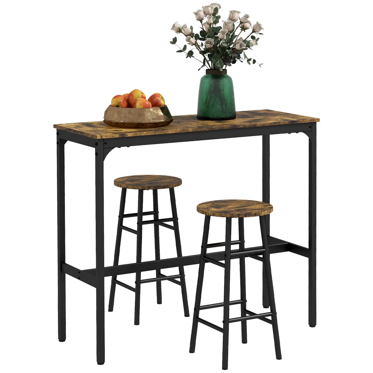 HOMCOM Bartisch-Set 3tlg. Bartisch mit Barhocker Set Essgruppe im Industriestil