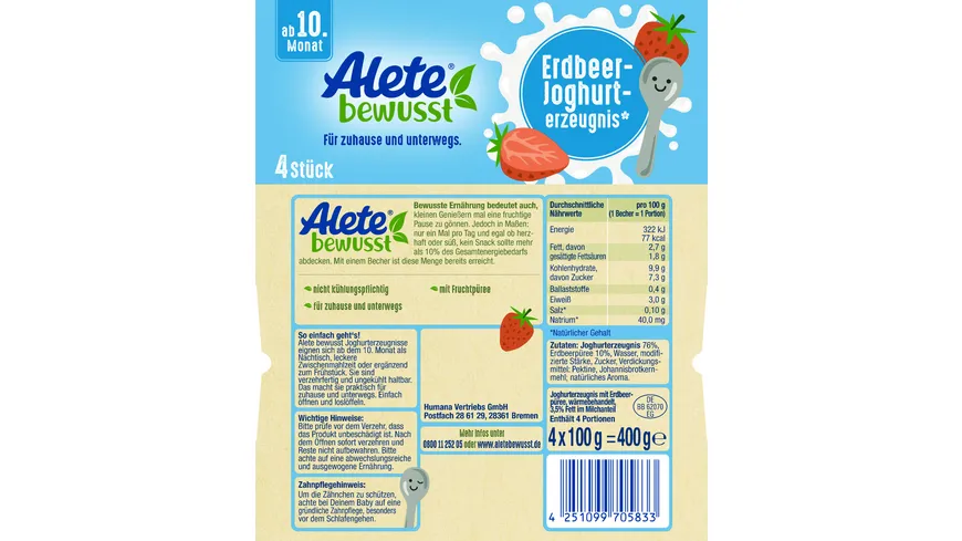 Alete Erdbeer-Joghurterzeugnis ab 10. Monat 400 g