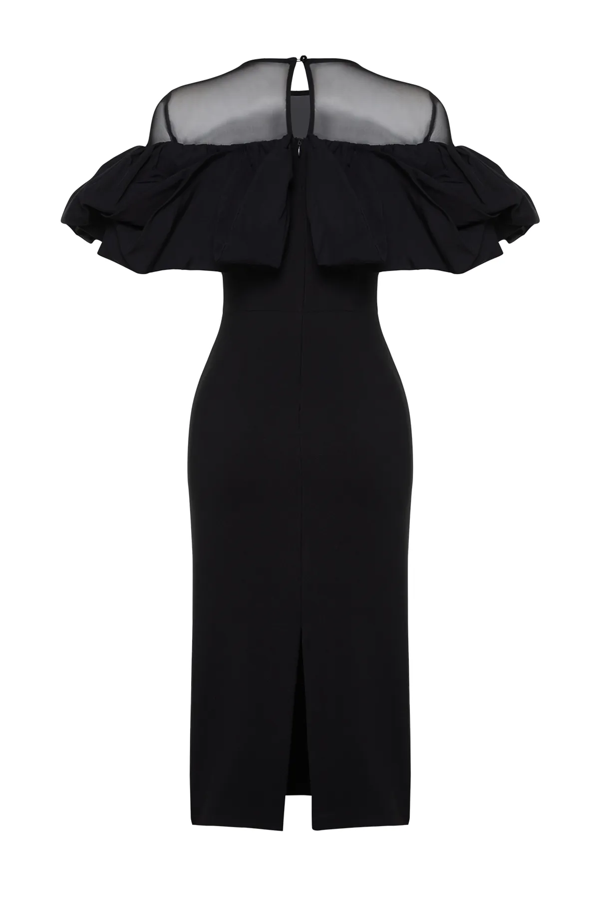 Trendyol Collection  Schwarzes, körperbetontes, gewebtes Kragen-detailliertes, elegantes Abendkleid TPRSS24EL00110