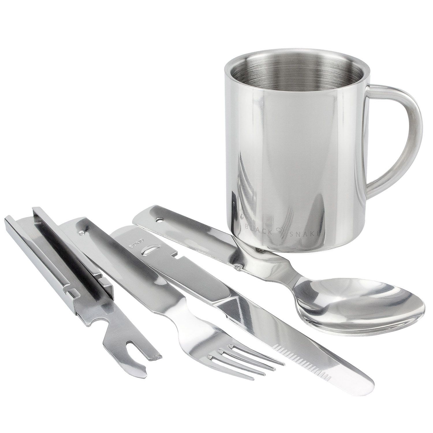 Black Snake 1-Person Edelstahl Thermobecher und Essbesteck Set