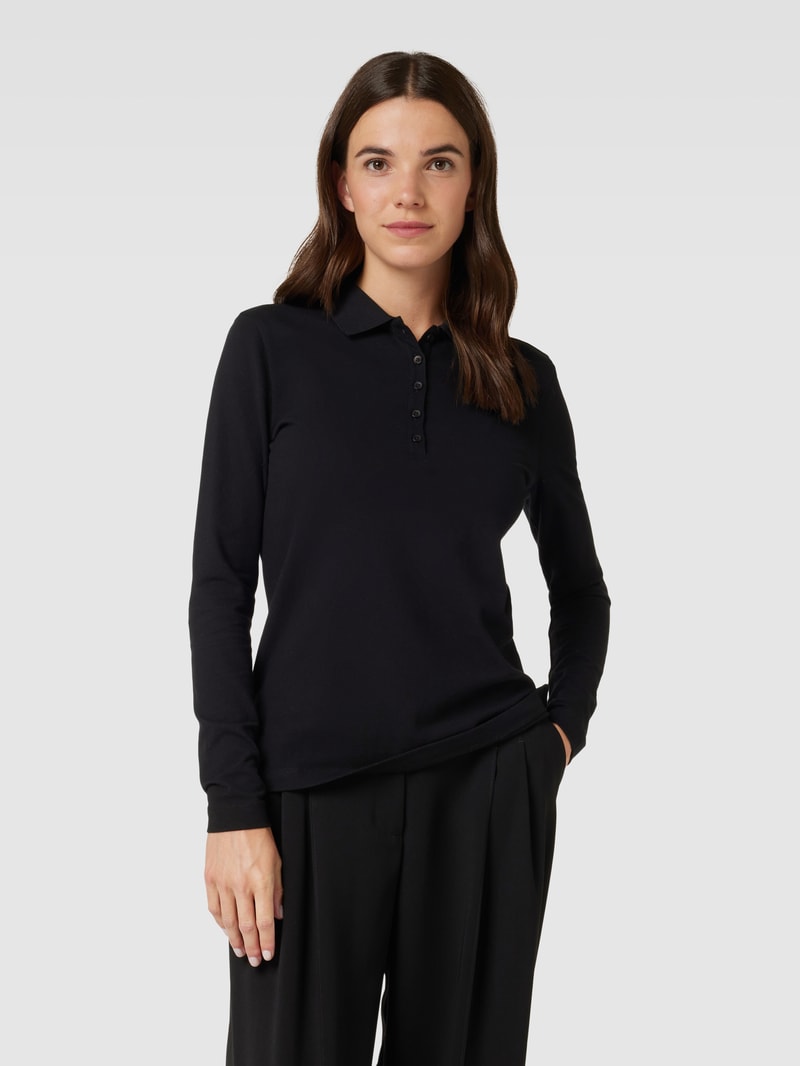 Longsleeve mit Polokragen in schwarz