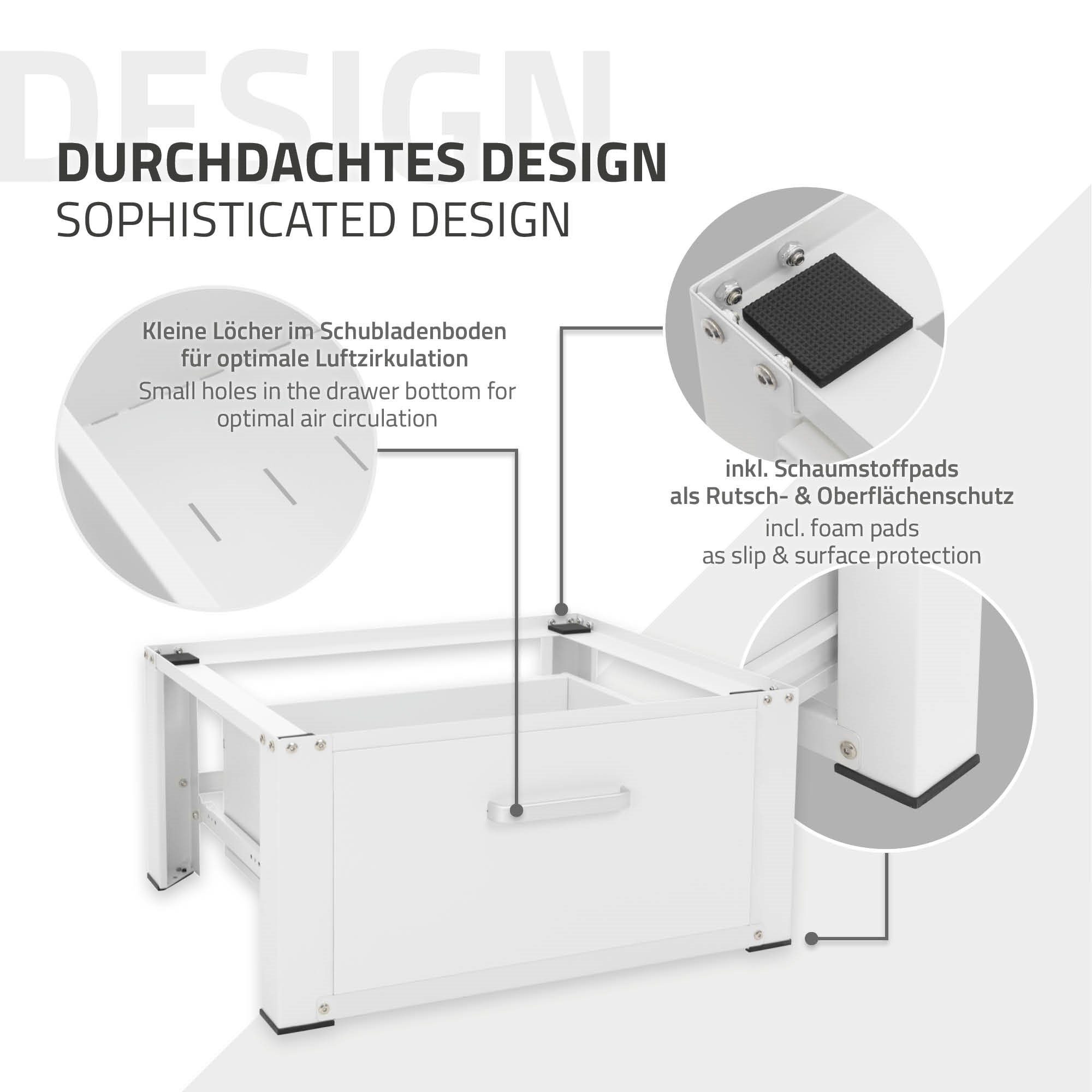 ML-DESIGN Waschmaschinenuntergestell Waschmaschinen Untergestell mit Schublade 63x54cm Weiß aus Stahl