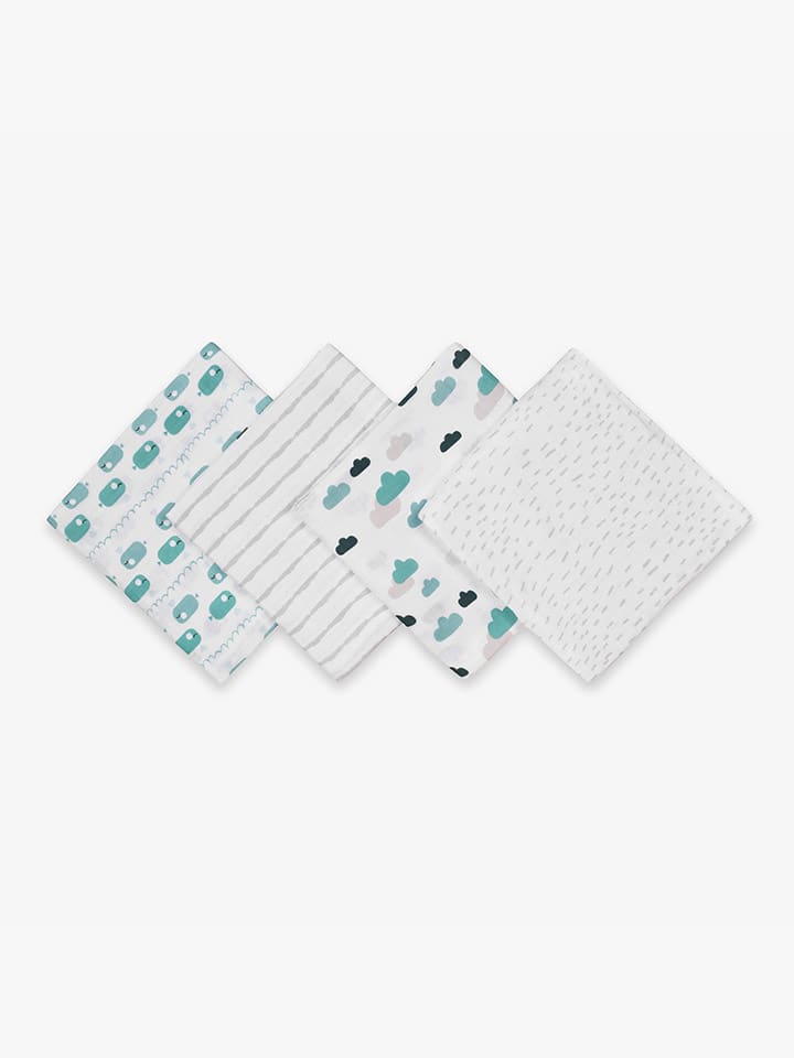 Emma&Noah 4er-Set: Mullwindeln in Weiß/ Blau günstig kaufen 70x70 cm