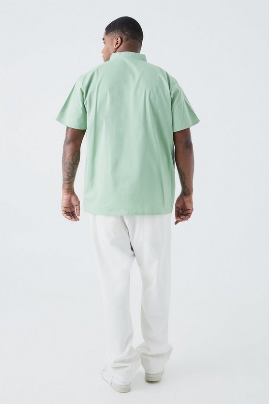 Plus Short Sleeve Twill Zip Moto Shirt