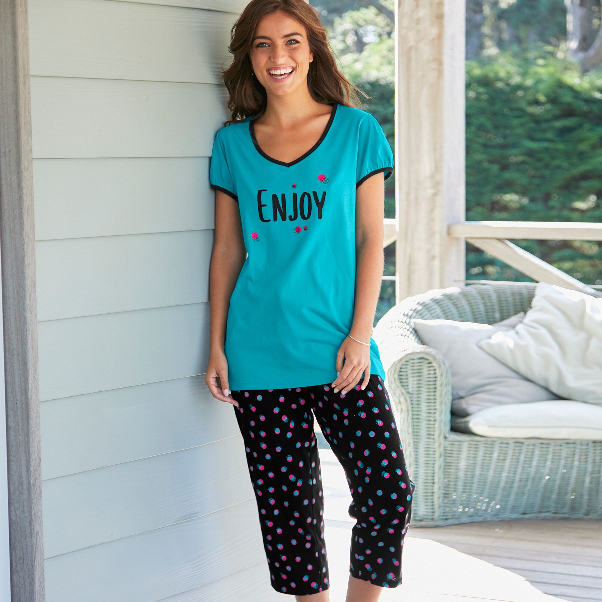 Tee-shirt manches courtes coton uni imprimé placé 