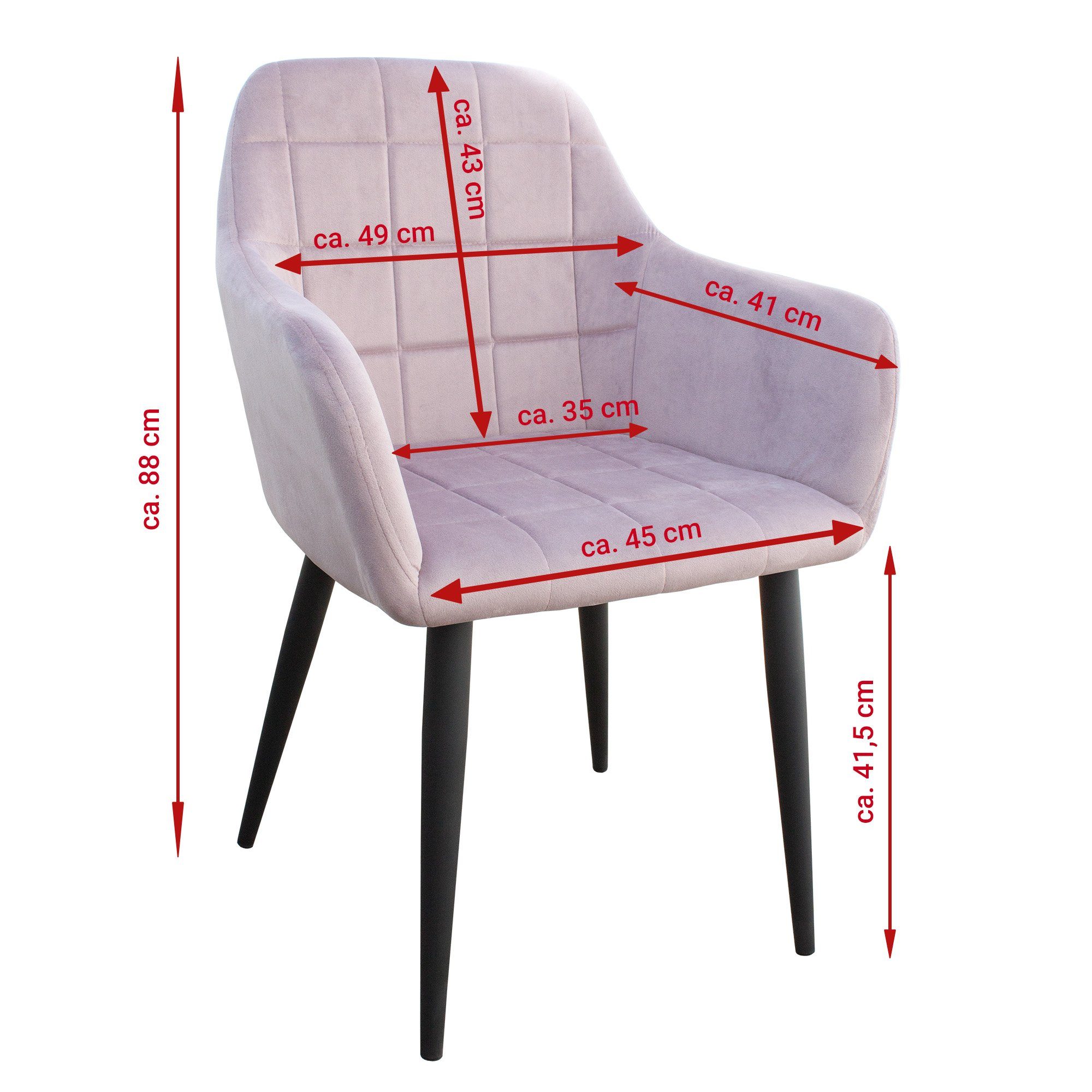 TRISENS Polsterstuhl Grace (einzeln oder im Doppelpack, 1 St), Essstuhl gepolstert mit Armlehnen Küchenstuhl in eleganter Samt-Optik