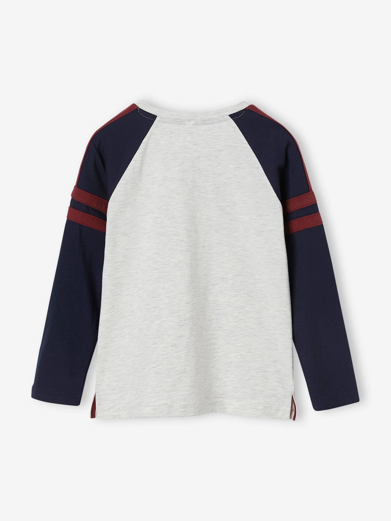 T-shirt motif chien animation badge garçon manches longues raglan marine