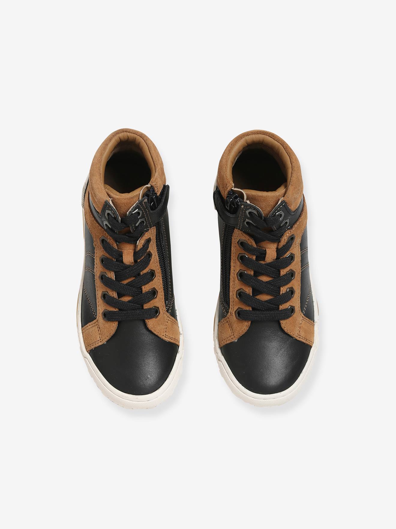 Bottines cuir garçon lacées et zippées noir