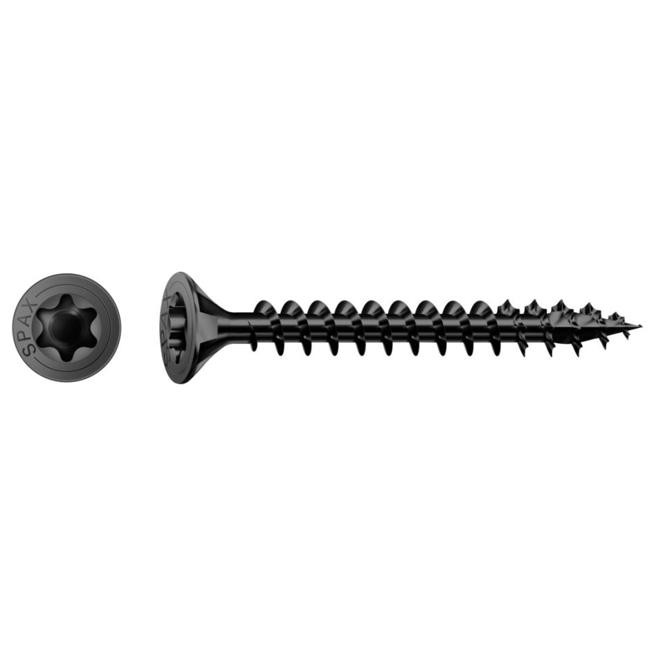SPAX 1191040300203 Universalskruv 3 x 20 mm, Försänkt huvud, T-STAR PLUS T10, Helgänga, Svartförzinkad - 200 st