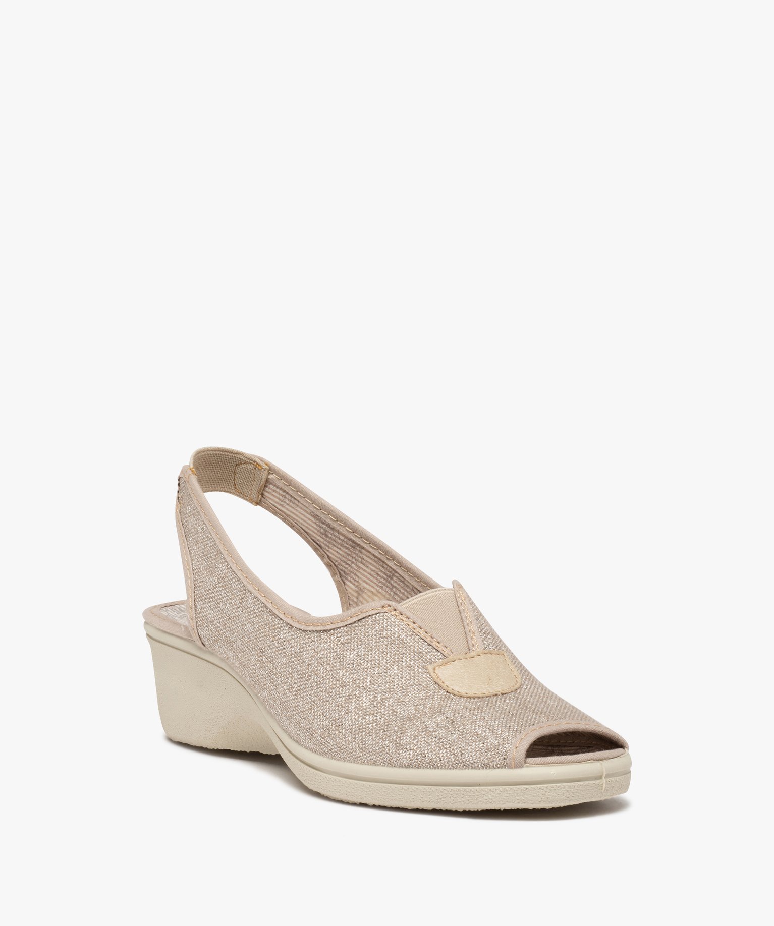 Sandales confort femme dessus en toile brillante beige | GEMO