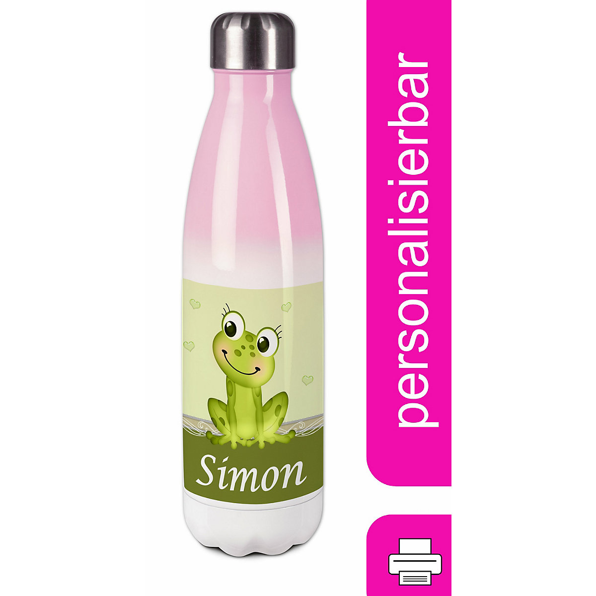 Edelstahl Kinder Thermoflasche / Trinkflasche bunt Frosch Spülmaschinenfest, Auslaufsicher, Bruchfest, Doppelwandig, Für Heißgetränke geeignet, Mit Deckel, Isoliert