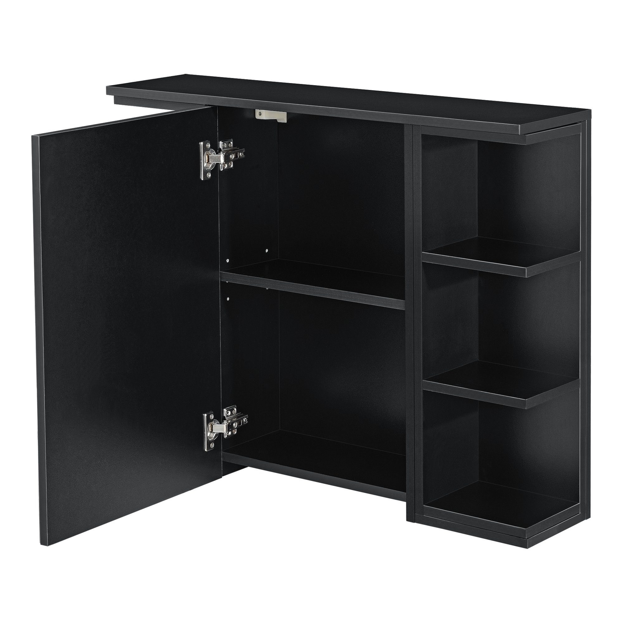 en.casa Badezimmerspiegelschrank Harstad Wandschrank mit verspiegelter Tür 64x80x20 cm Schwarz