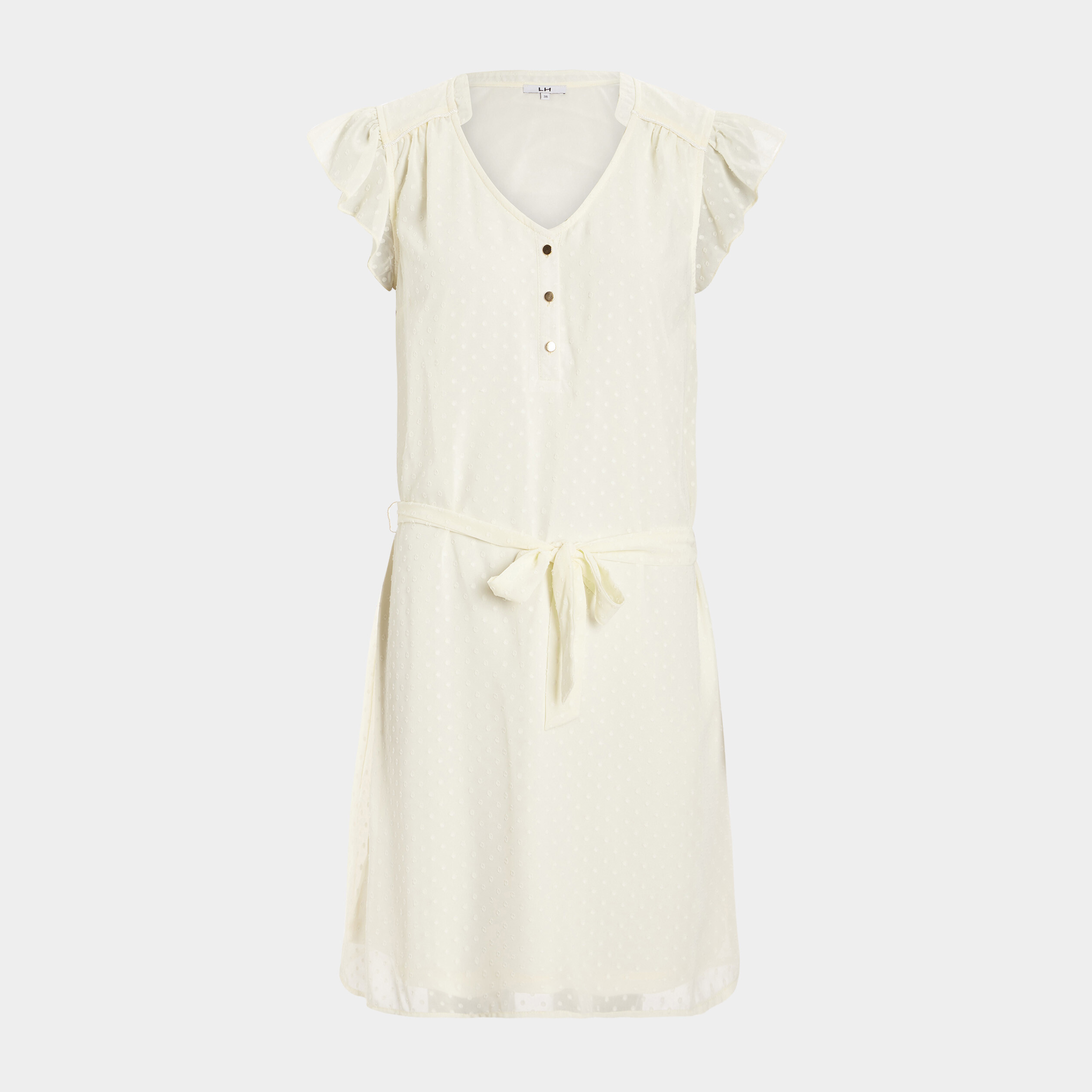 Robe plumetis droite ceinturée blanc femme | La Halle