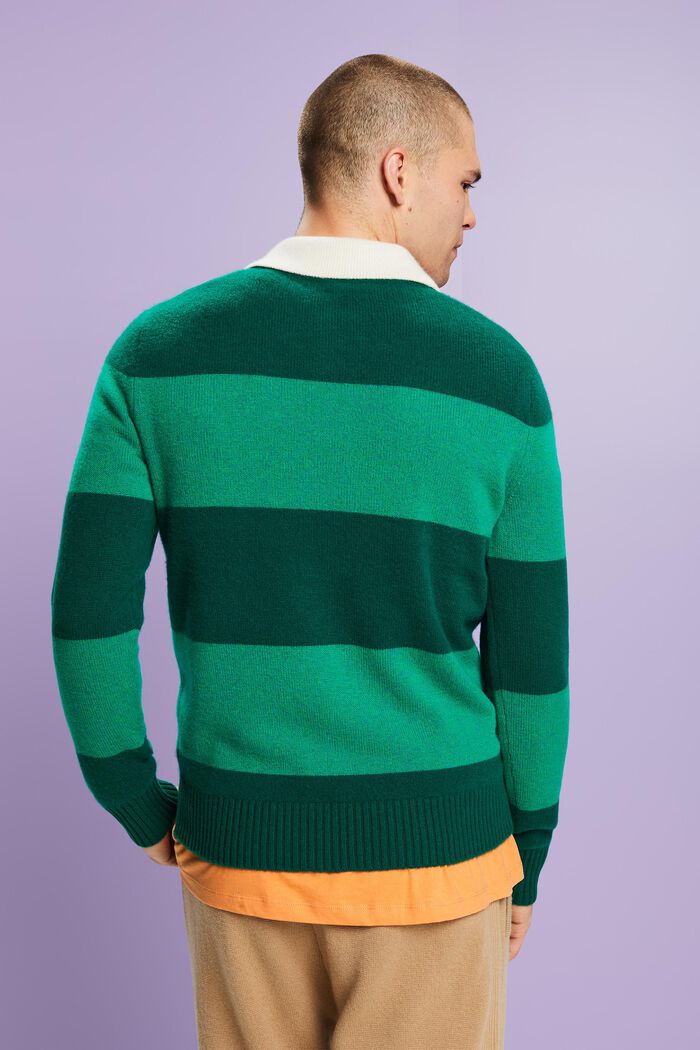 Kaschmirpullover mit Polokragen und Rugby-Streifen