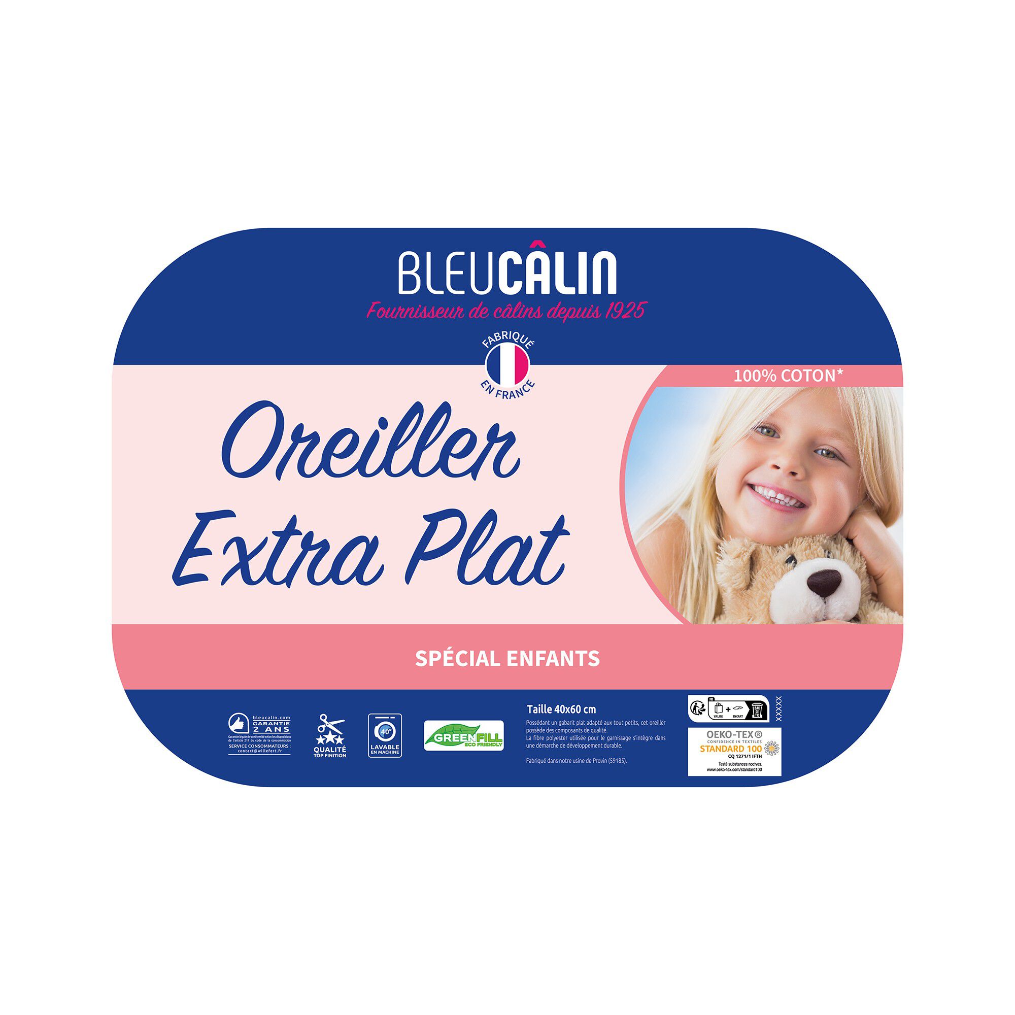 Oreiller extra plat enfant coton biologique