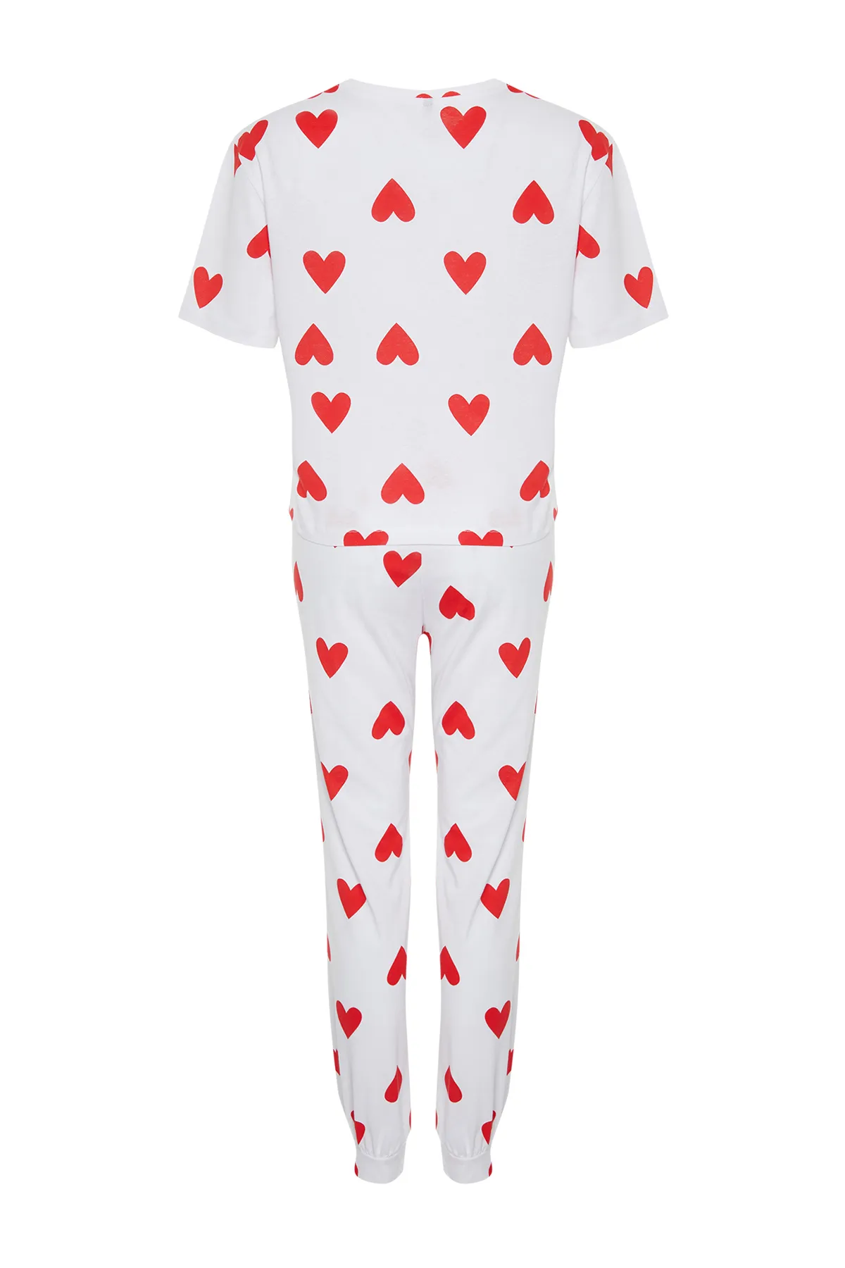 Trendyol Collection  Weißes Pyjama-Set aus 100 % Baumwolle mit Herzmuster THMSS24PT00336