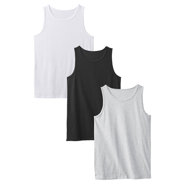 Tanktops, weiß/schwarz/grau, 3er Set