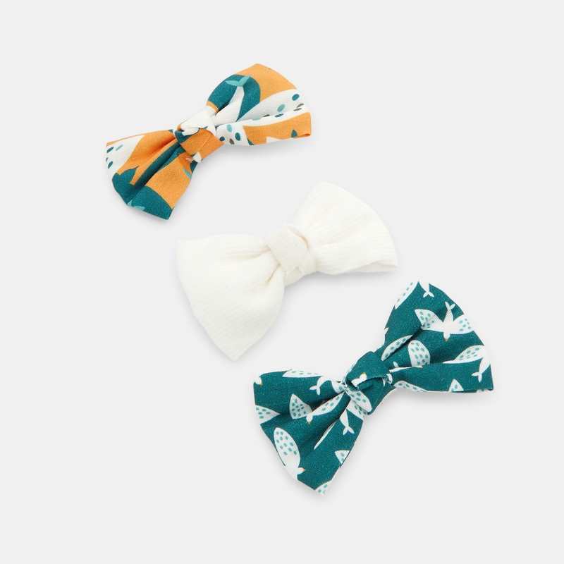 Barrettes nœuds papillon imprimés (lot de 3) jaune fille