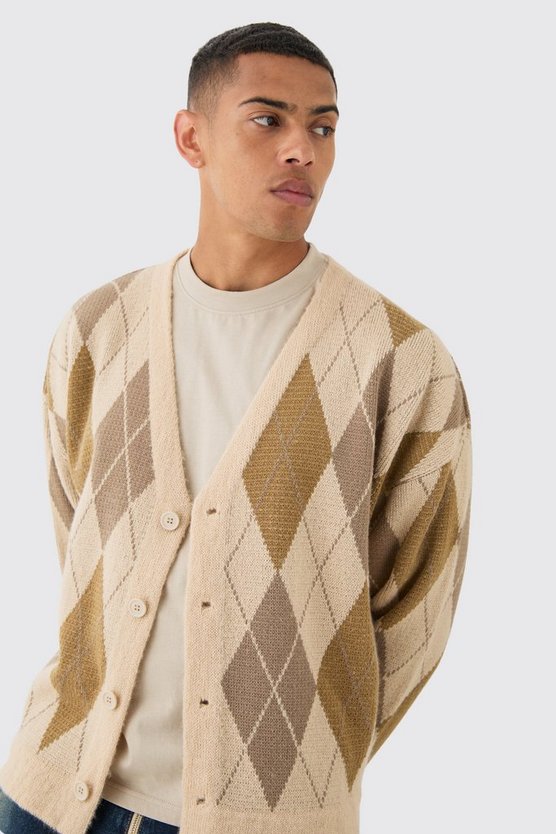 Kastiger karierter Oversize Jacquard-Cardigan