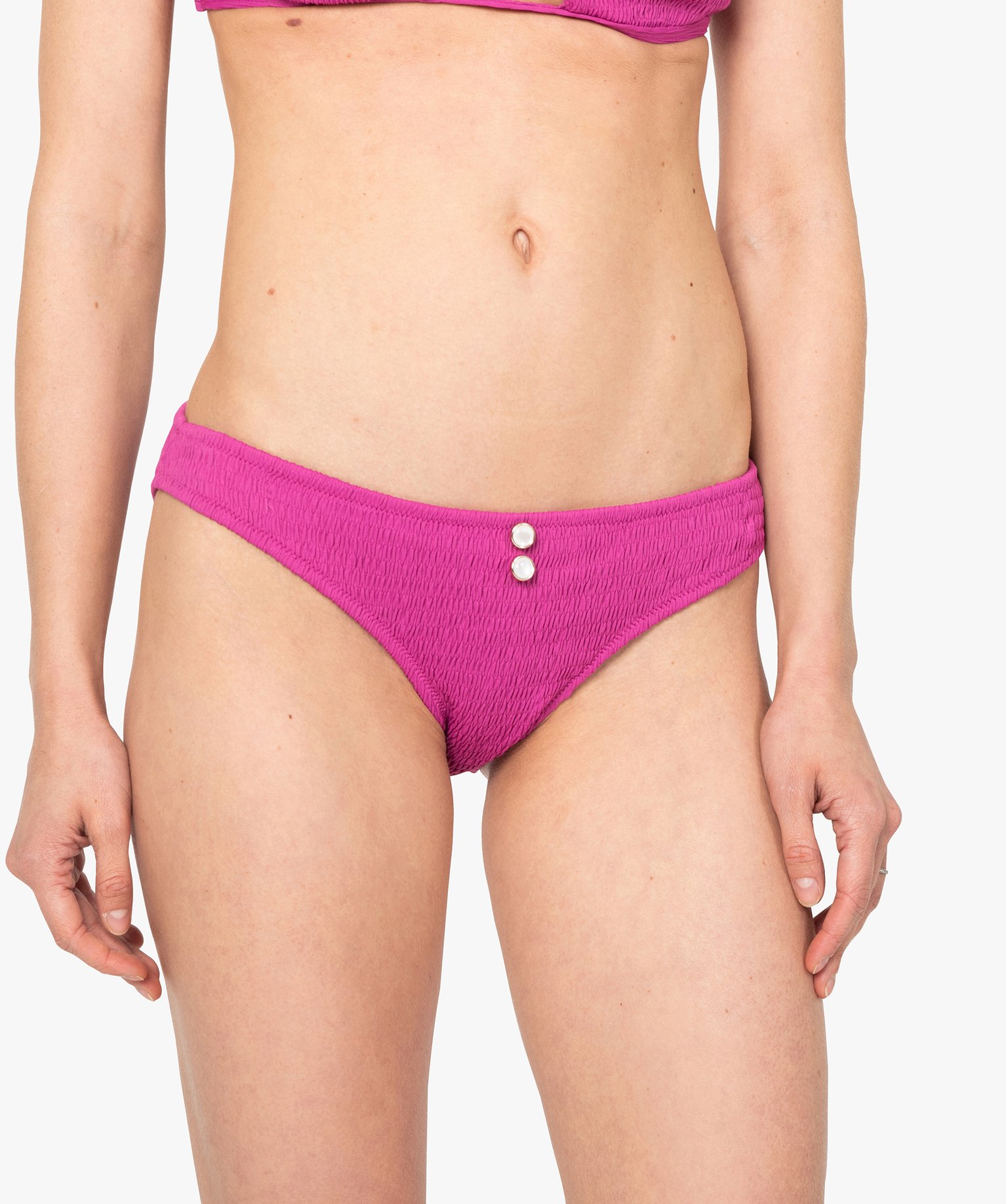Bas de maillot de bain femme forme slip en maille gaufrée rose | GEMO
