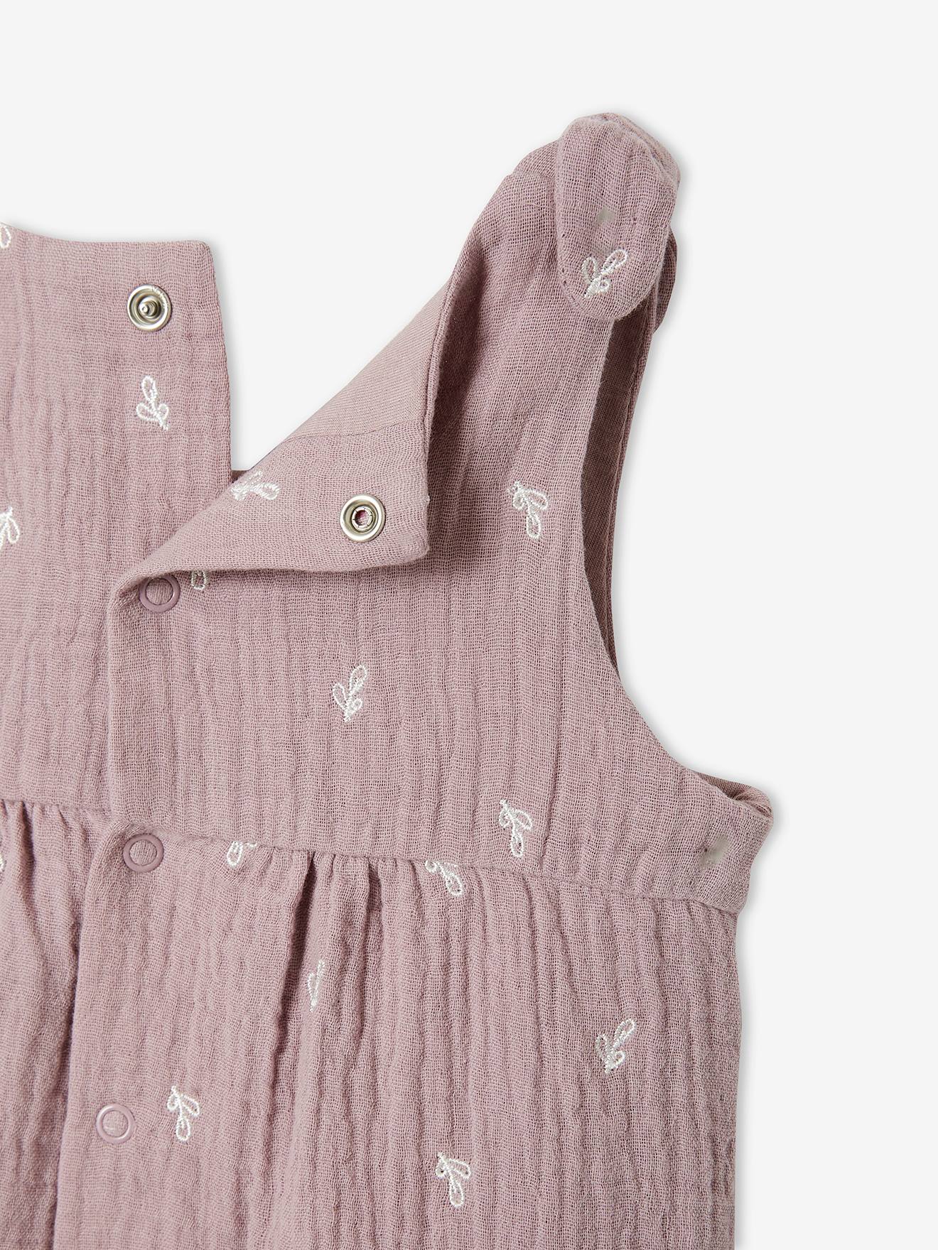 Vertbaudet Mädchen Baby Overall, bestickte Motive - dunkelbraun