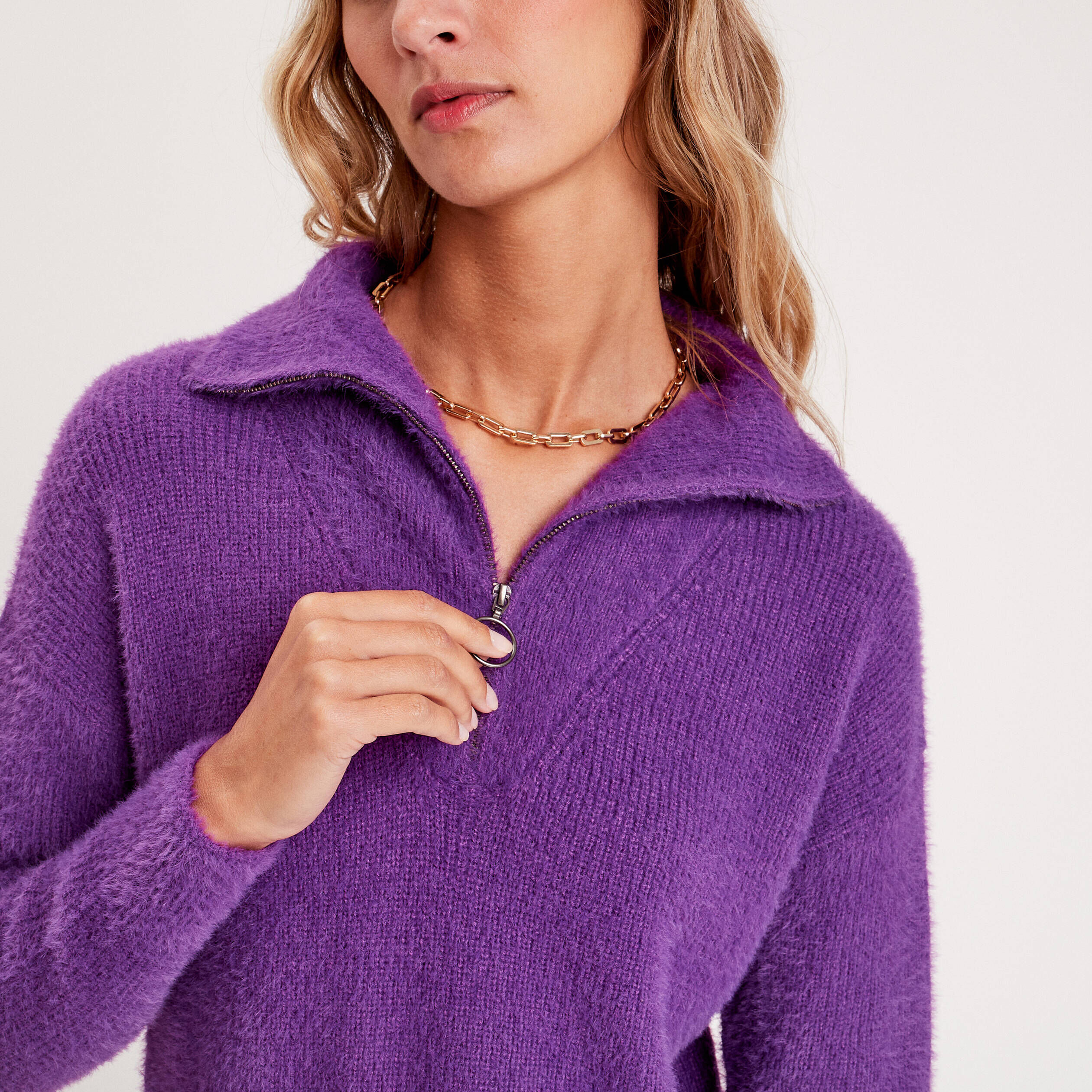 Pull col camionneur violet foncé femme | Cache Cache