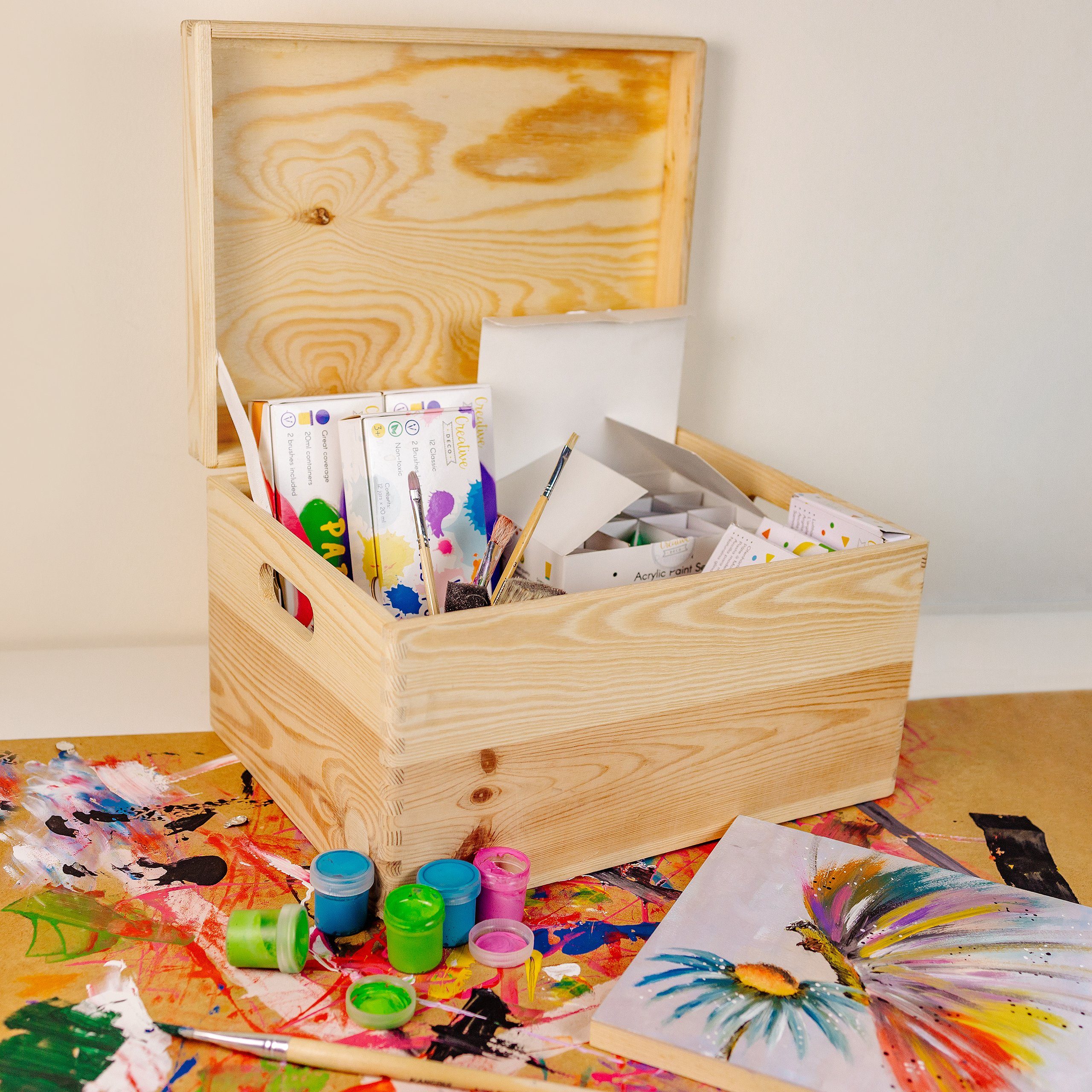 Creative Deco Holzkiste mit Deckel XXL groß 40x30x24 cm Erinnerungsbox Baby Holzbox, mit Griffen, Scharnieren