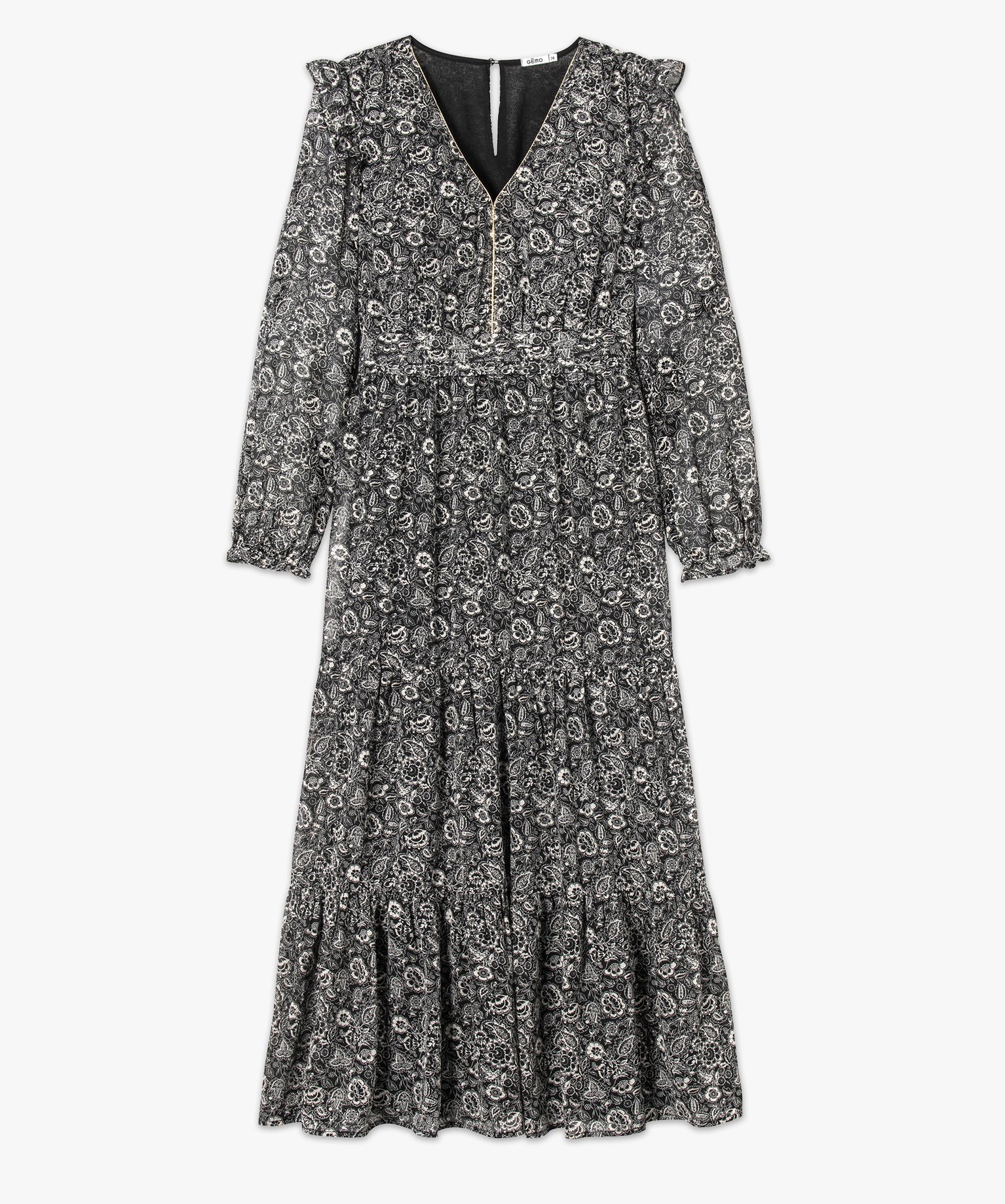 Robe longue à manches longues motif fleuri femme imprime | GEMO