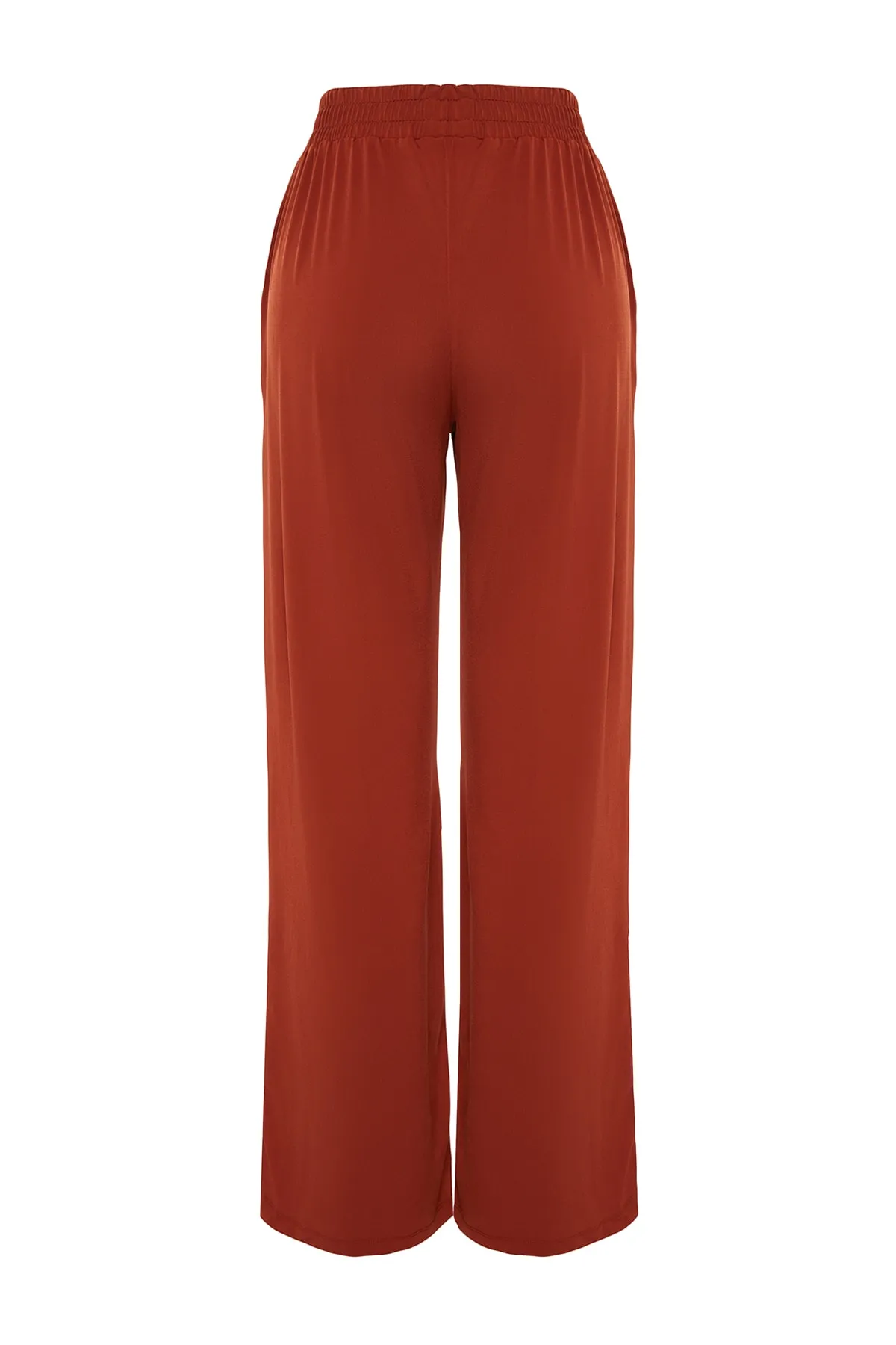 Trendyol Collection  Zimtfarbene, weit geschnittene/locker geschnittene, dehnbare Strickhose mit hoher Taille TWOSS23PL00129